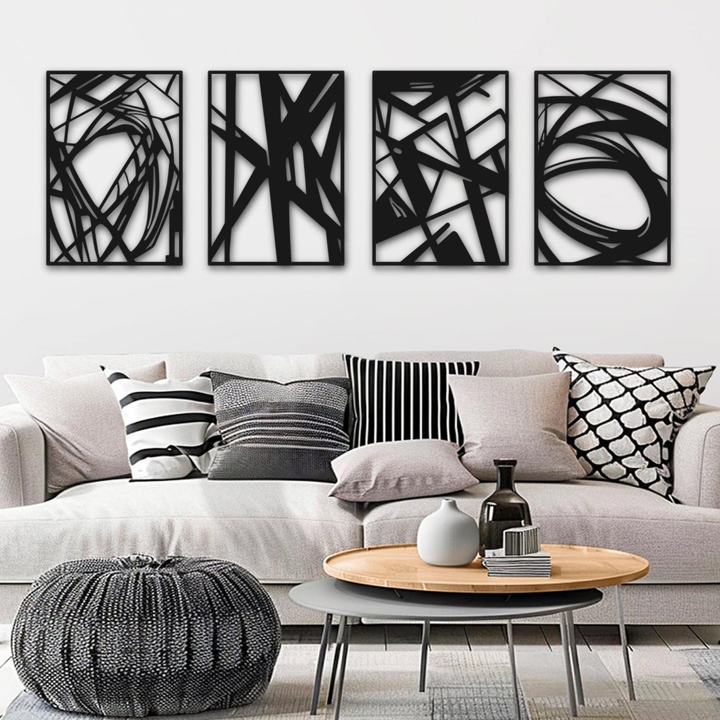 Bakovity Black Abstract Wall Art, Metal Art Wall Decor, Modern Large Wall Art, 3D Abstract Wall Sculptures for Bedroom Bathroom Living Room (4 Pack, 16 x 11 in)