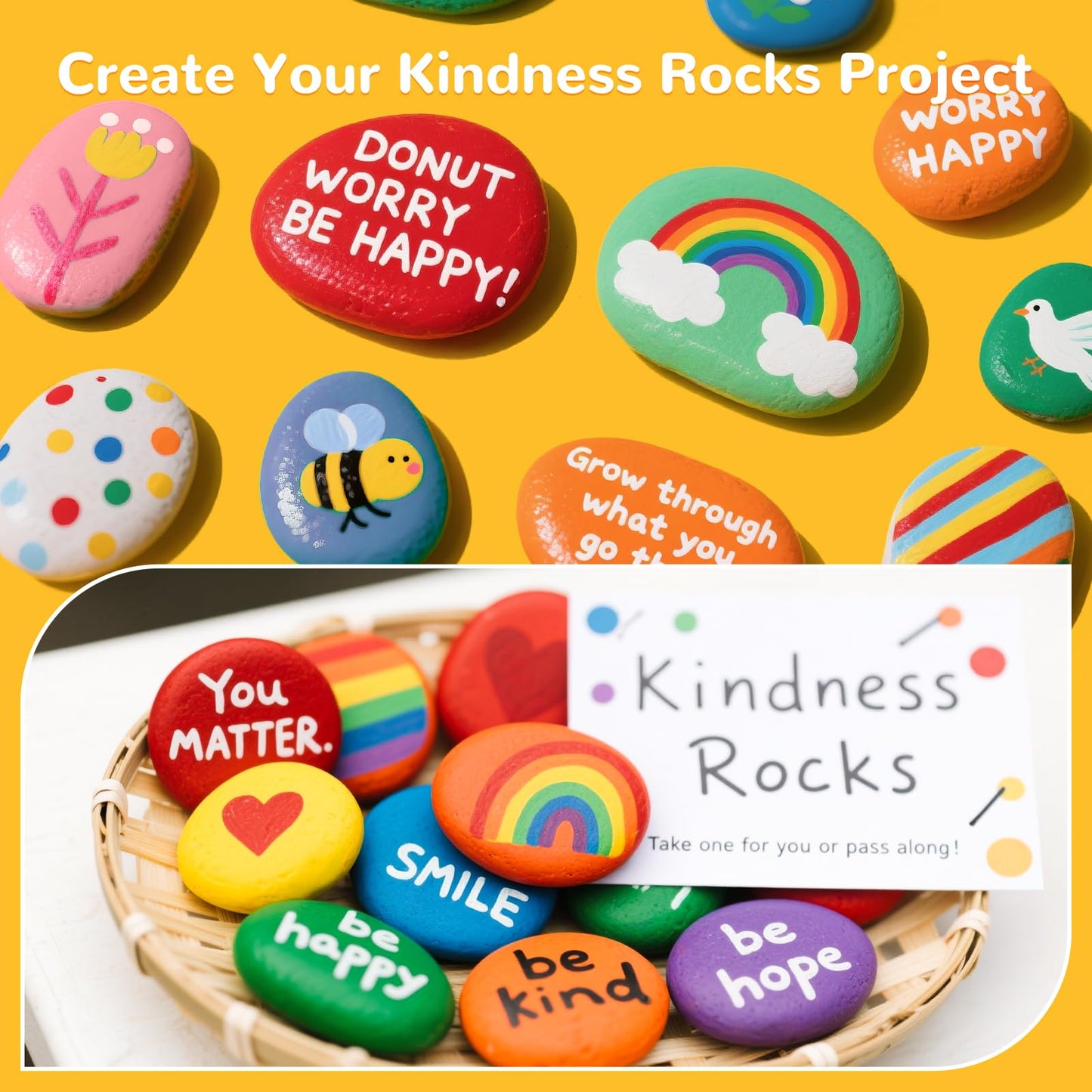 Simetufy 100pcs 1.5-3in River Rocks for Painting,2 Sizes Flat Smooth Rocks for Arts & DIY, Kindness Rocks, Paint Stones for Craft (50pcs Each Size: 1.5-2in, 2-3in)