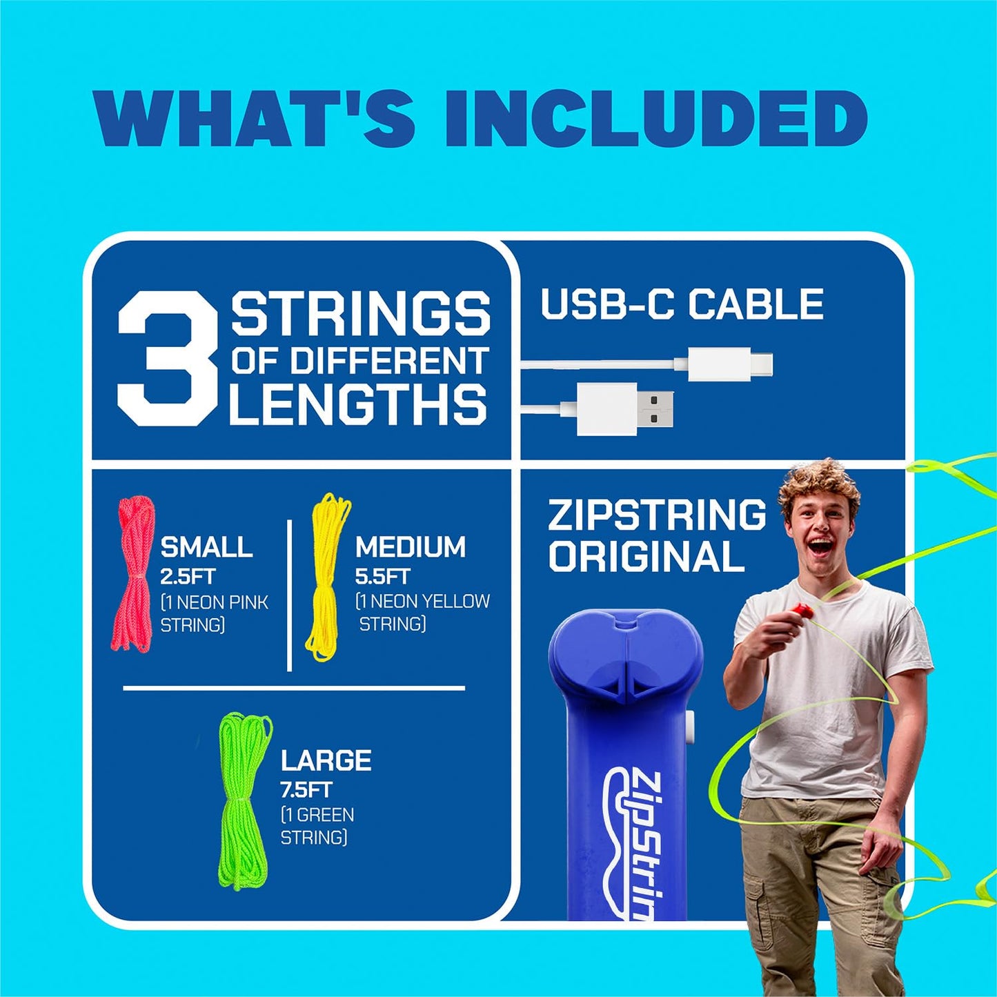 ZipString Original - As Seen on Shark Tank - Classic Rope Launcher Toy, Perfect for Kids & Adults - Fly a String Loop in The Air for Endless Tricks & Fun, Wonderment Awaits, Bold Blue