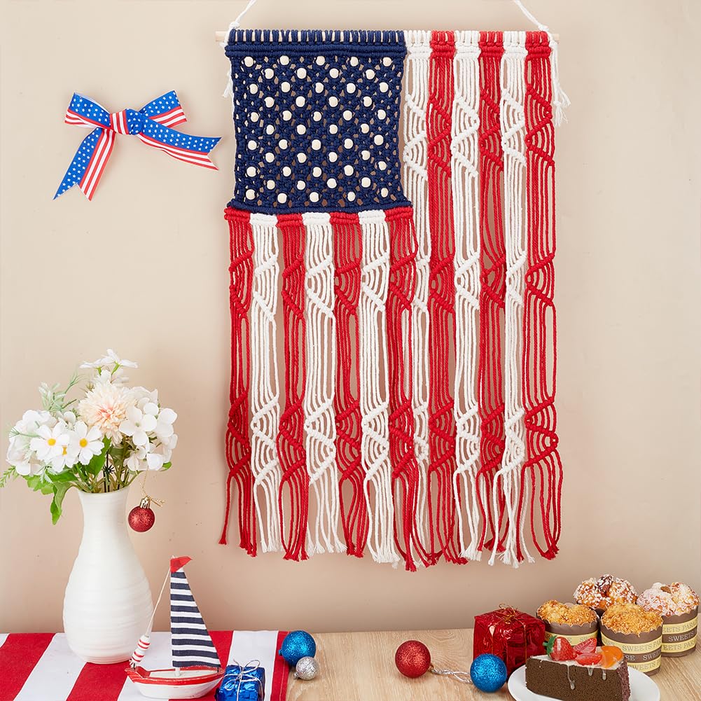 ORIGACH Macrame Independence Day Wall Hanging Kit American Flag Patriotic Decor Macrame Kit for Beginners Adults with Step by Step Tutorial Instruction Fourth of July Ornaments