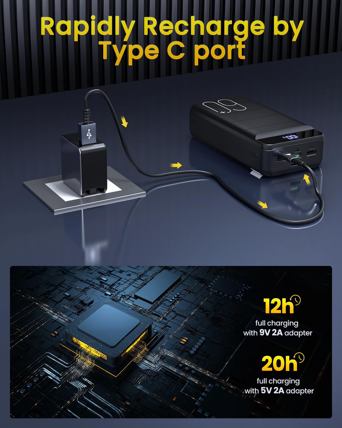 Portable Charger Power Bank 60000mAh 22.5W USB C Fast Charging Battery Bank with 4 Outputs & 3 Inputs LED Display Huge Capacity External Battery Bank LED Display for iphone, Samsung, Google etc