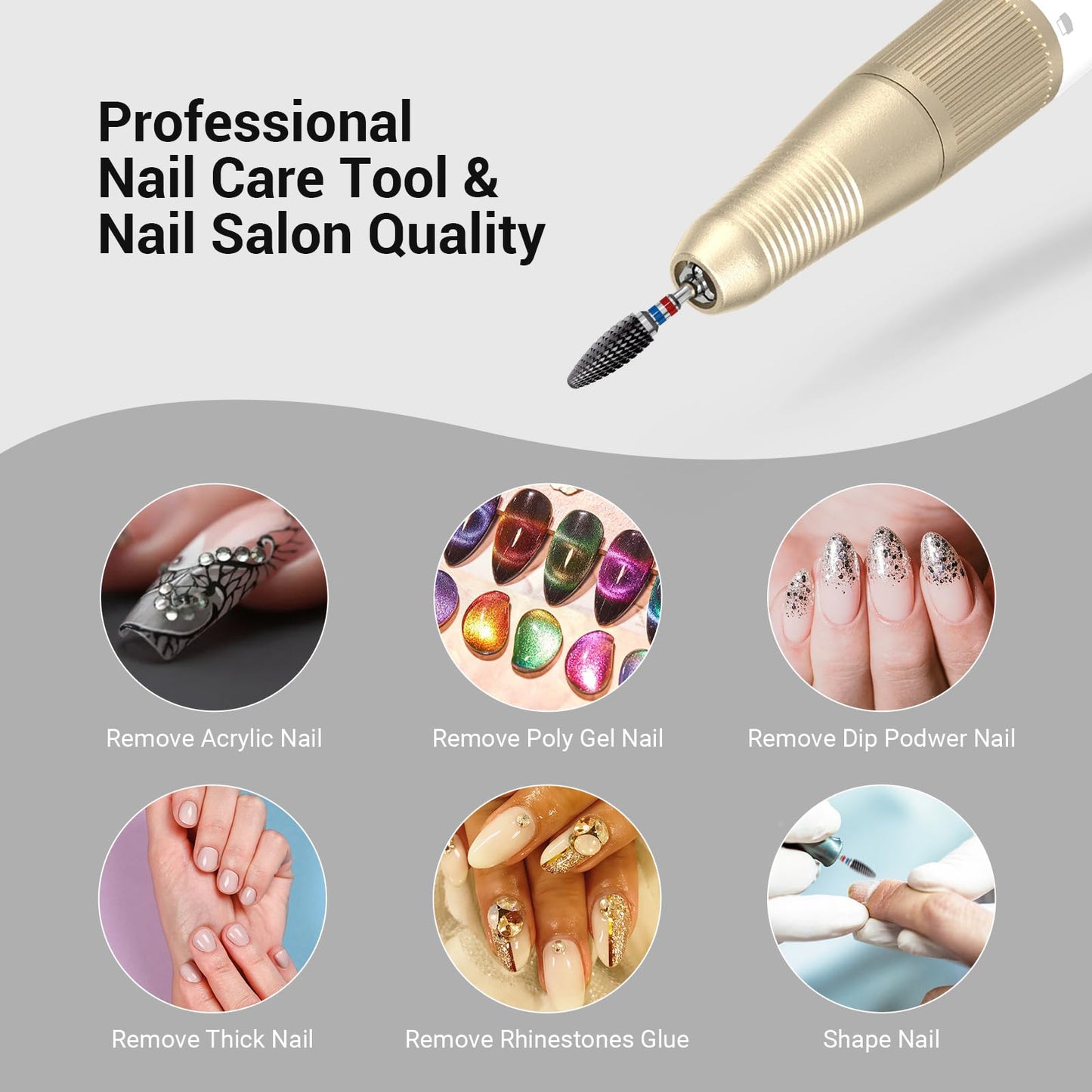 MelodySusie Ceramic Nail Drill Bit, 3/32'' (2.35mm) Professional Acrylic Nail File Flame Drill Bit for Manicure Pedicure Cuticle Gel Nail Polishing, Beginners Bits, Black, Series Bit-S, Fine