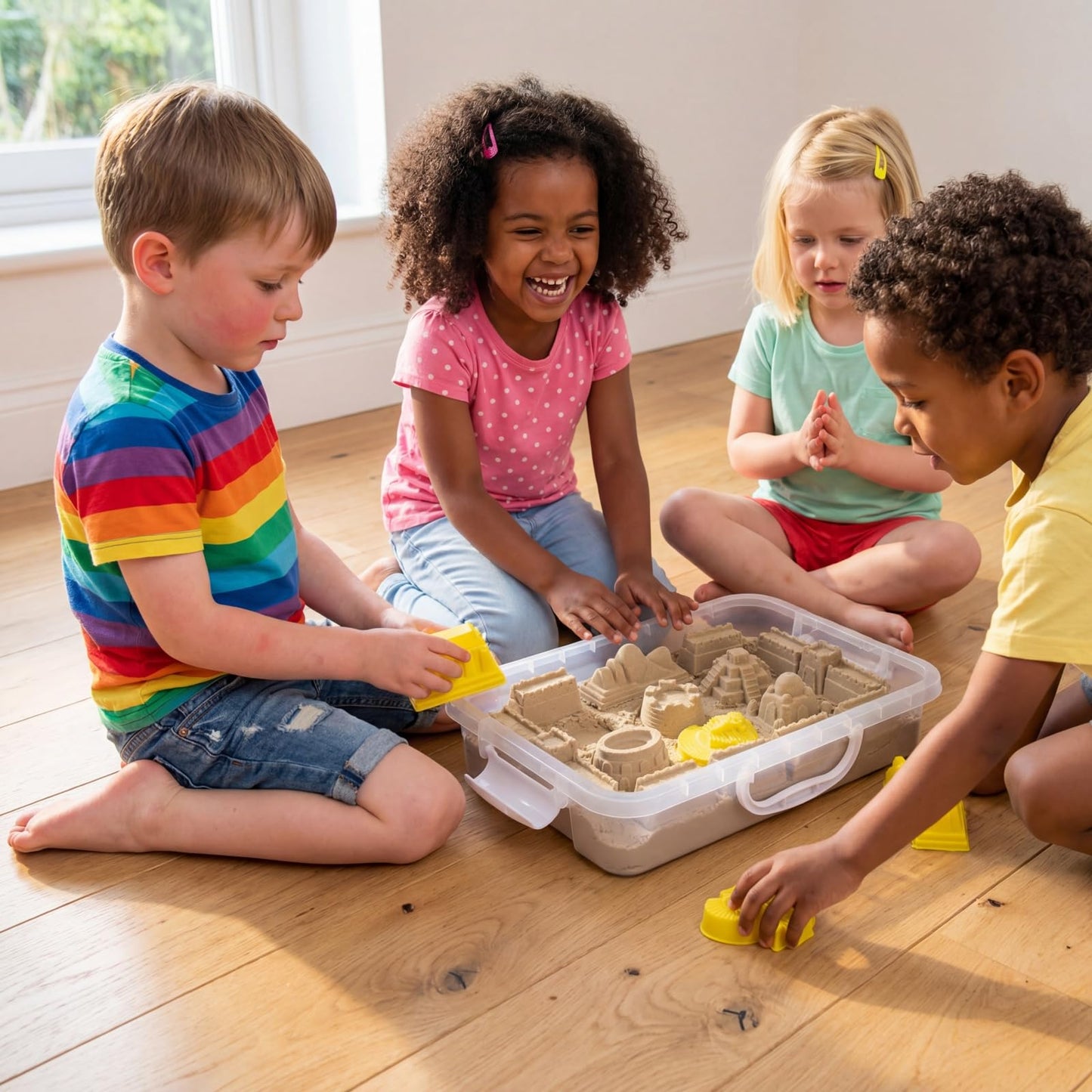 PreTrans Construction Sensory Bin Toys – 10 Sand Molds for Kids & 2.2 lb Sensory Sand - Sand Box for Toddlers Ages 3+