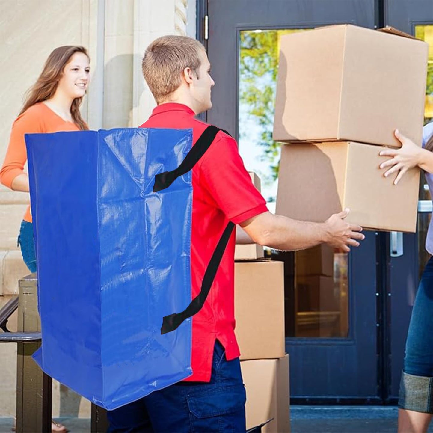 4PCS Large Heavy Duty Moving Bag, Storage Totes For Space Saving, Moving Totes, Clothes Storage Containers with Strong Handles Double Zippers for Transporting Organizing Travelling Bedroom, Blue
