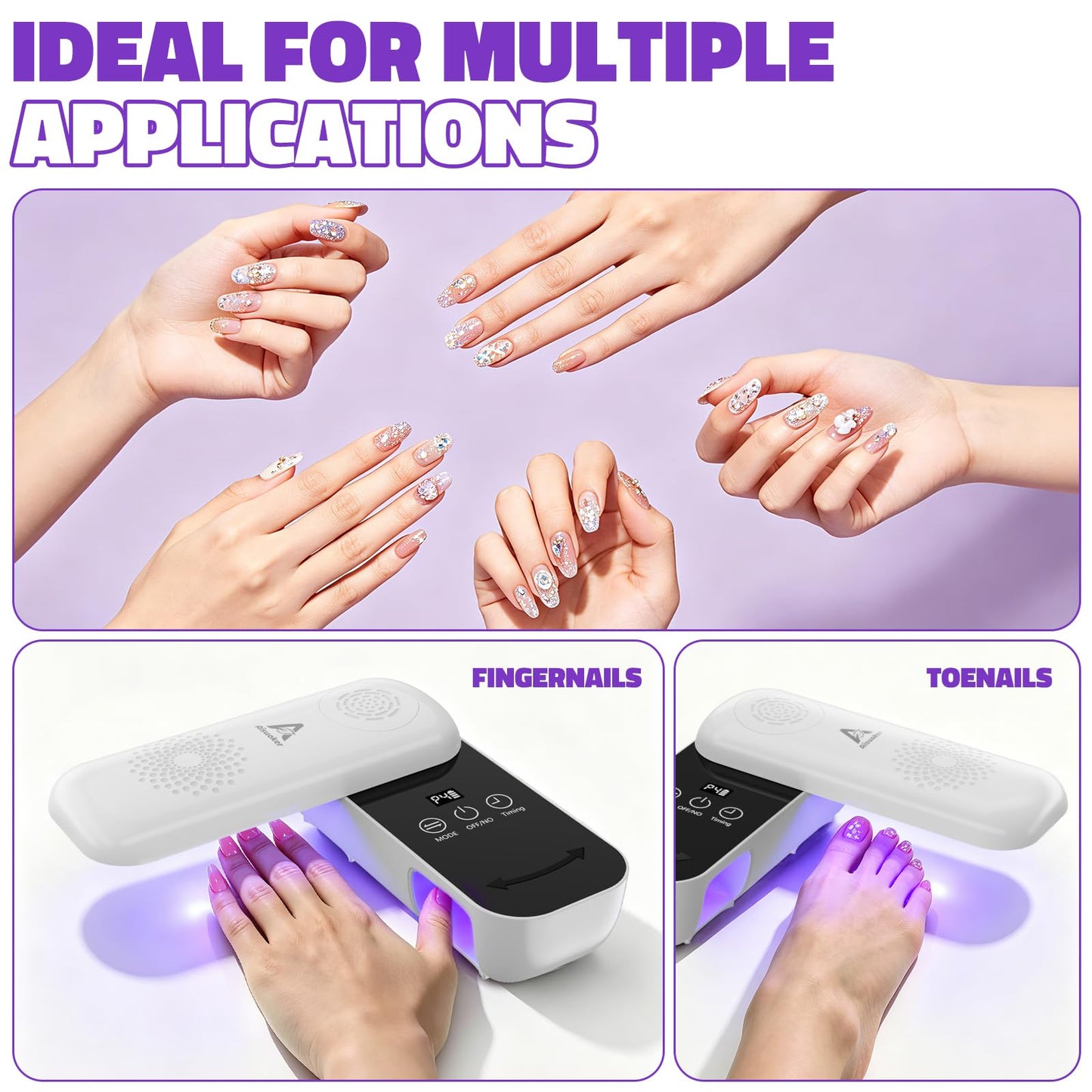 Aisuoker Compact Cordless UV Nail Lamp, 2‑in‑1 Gel Dryer & Nail Care Light with 4 Light Modes, Rotatable Panel & UV Protection Design, Portable LED Nail Light with 4 Modes & Timer for Salon and Home
