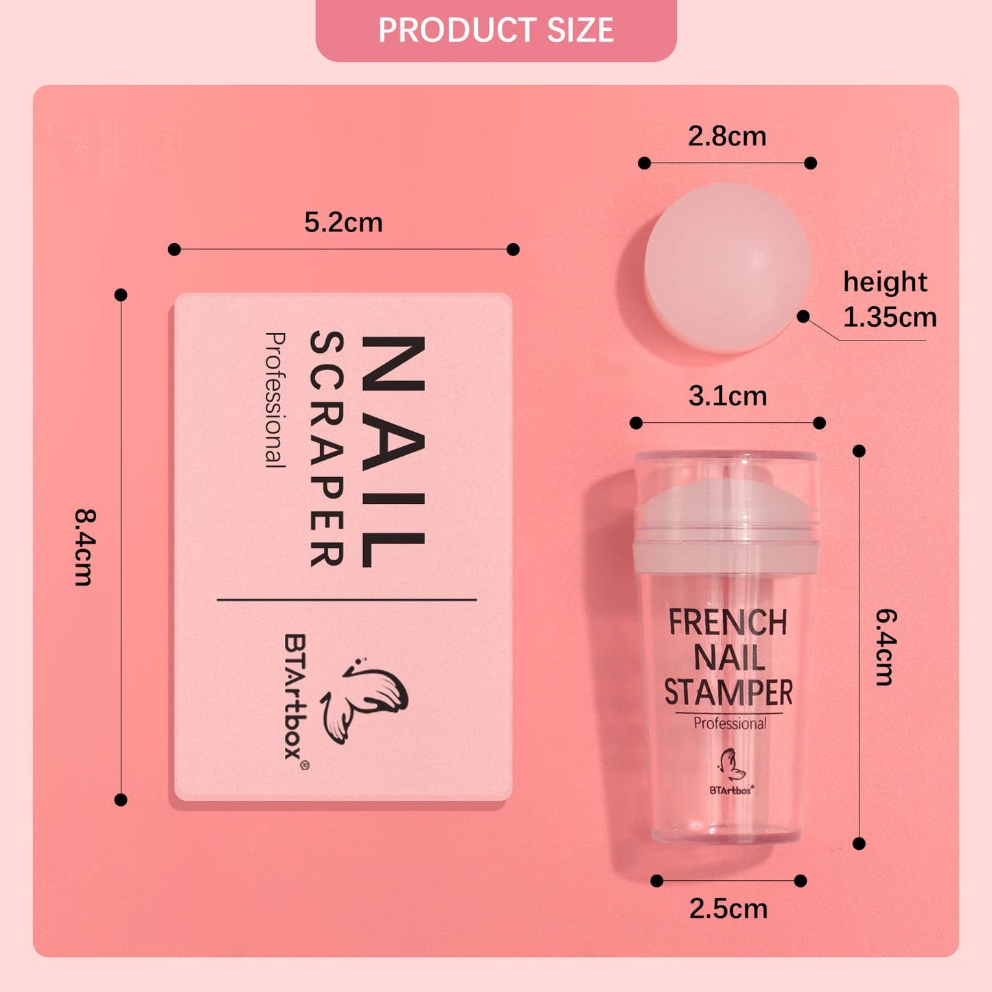 BTArtbox Press On Nails Long Square with French Nail Stamper - 150Pcs 2 in 1 X-coat Tips Pre-applied Tip Primer, One-Step Square Gel Nail Tips Fake Nails 15 Sizes for Nail Extensions