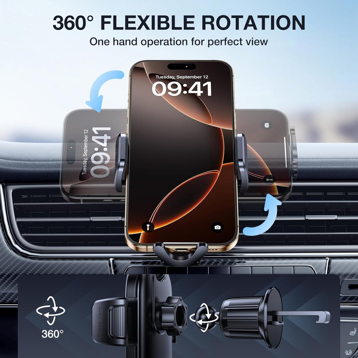 Miracase Phone Holders for Your Car with Metal Hook Clip, Air Vent Cell Phone Stand Car Mount, Universal Automobile Cradle Fit for iPhone Android and All Smartphones, Dark Grey