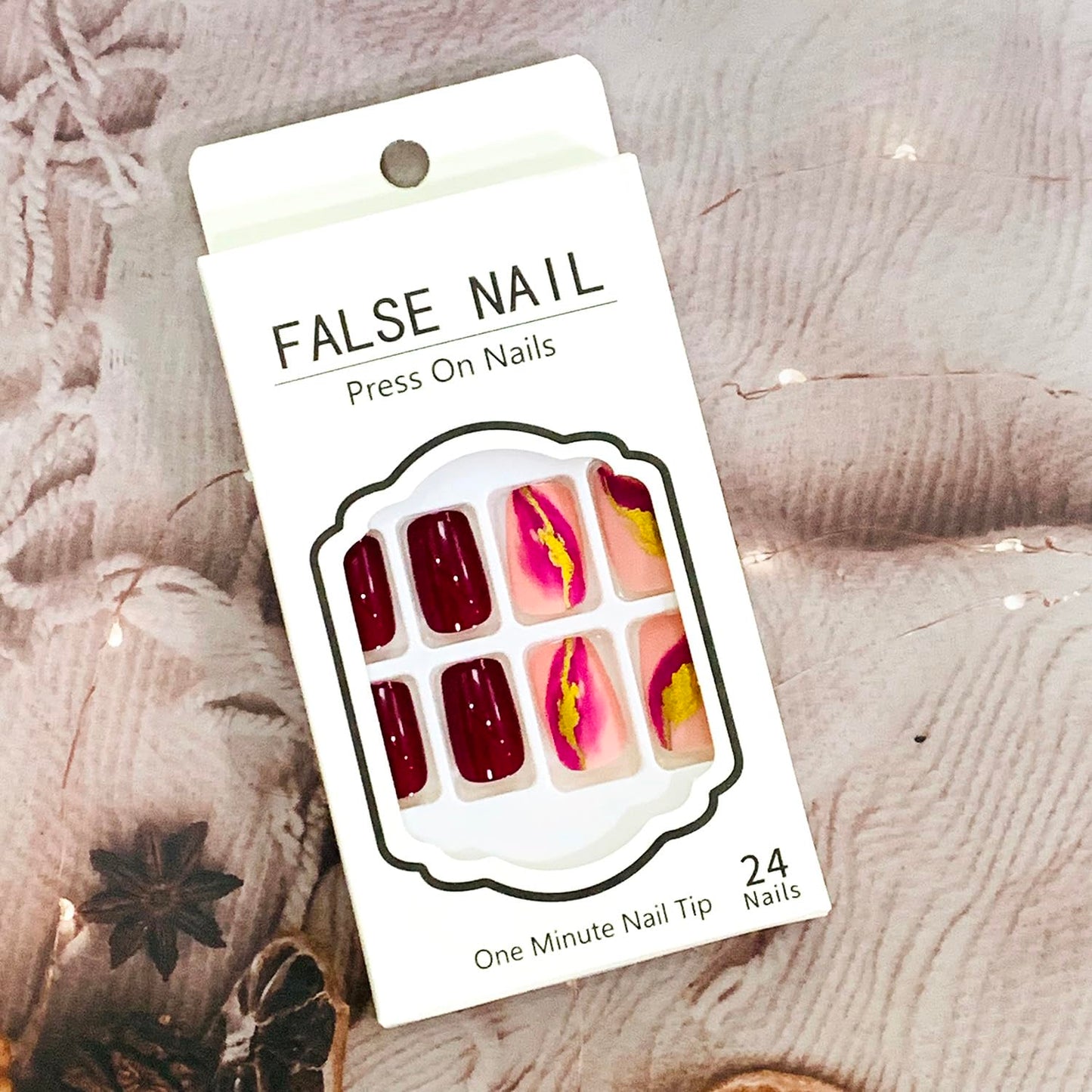 Vezocim Purple Press on Nails Square 24Pcs Glossy Full Cover Medium Acrylic Square False Nails with Gold Foils Designs Artificial Coffin Reusable Fake Nails Glue ons Fingernails for Women Girls