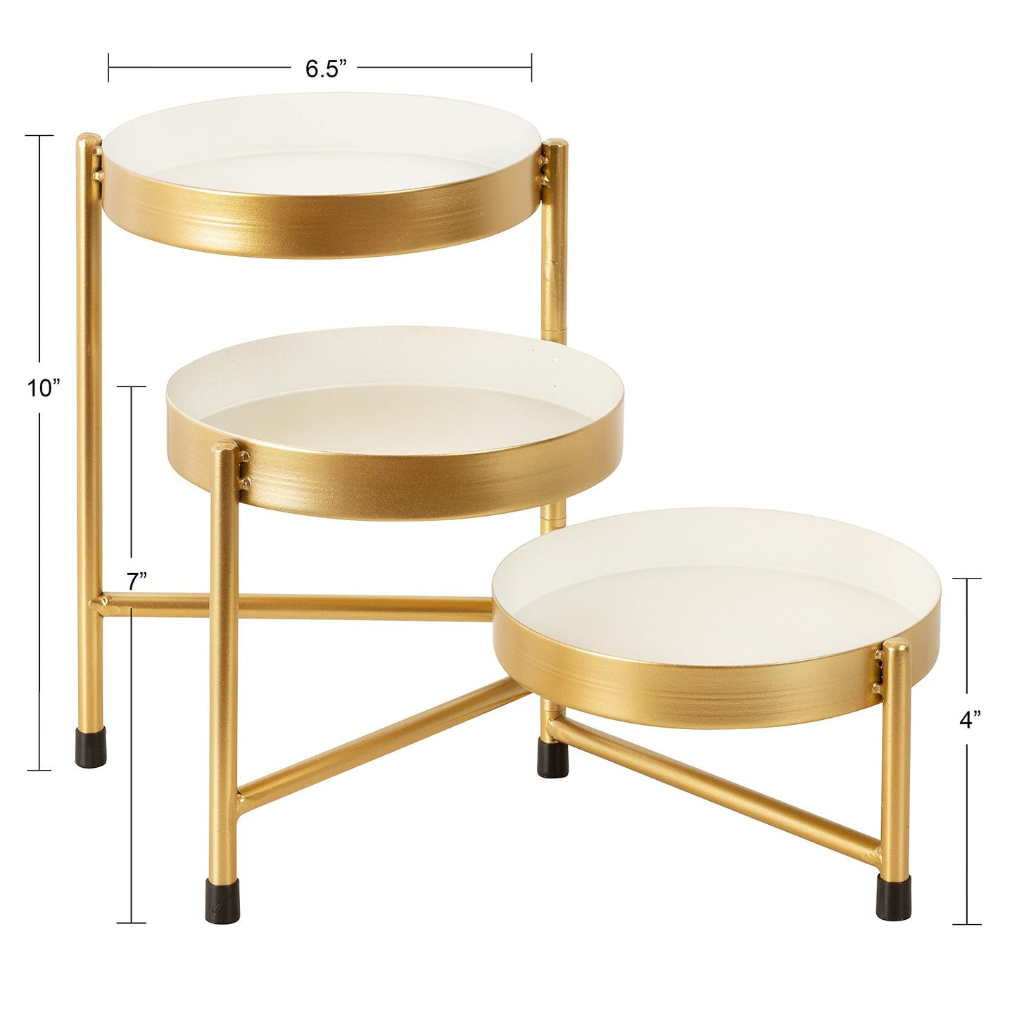 Kate and Laurel Finn 3-Tiered Plant Stand; 7.25 x 7.25 x 10; White and Gold; Decorative Layered Tabletop Plant Stand for Display and Storage
