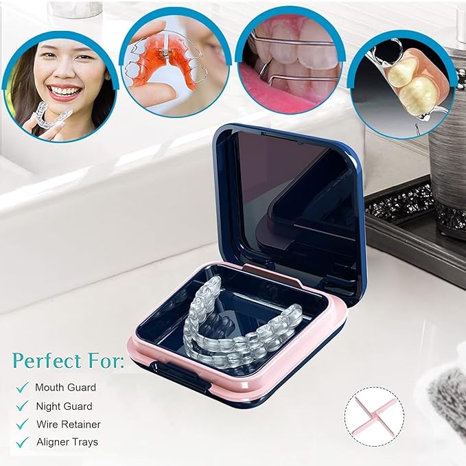 Retainer Case, Cute Retainer Case with Slim, Night Mouth Guard Case with Lid Hinge, Large Aligner Case, Inner Size 2.56, 2.36, 0.79inch(1pack)