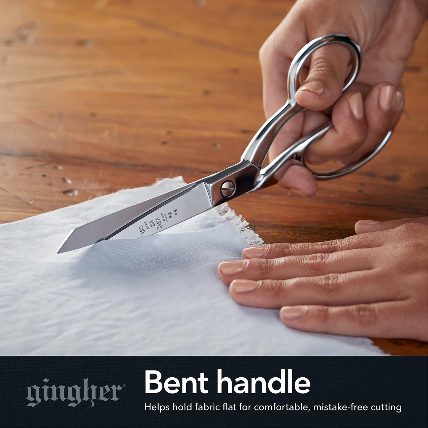 Gingher 8" Dressmaker's Fabric Scissors, Stainless Steel Shears, Sharp Knife Edge Steel Sewing Shears with Protective Sheath for Fabric Cutting and Tailoring, Chrome Plated Nickel Finish