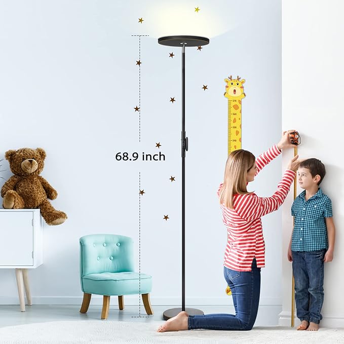 JOOFO Floor Lamp,30W/2400LM Sky LED Modern Torchiere 3 Color Temperatures Super Bright Floor Lamps-Tall Standing Pole Light with Remote & Touch Control for Living Room,Bed Room,Office (Black-Gold)