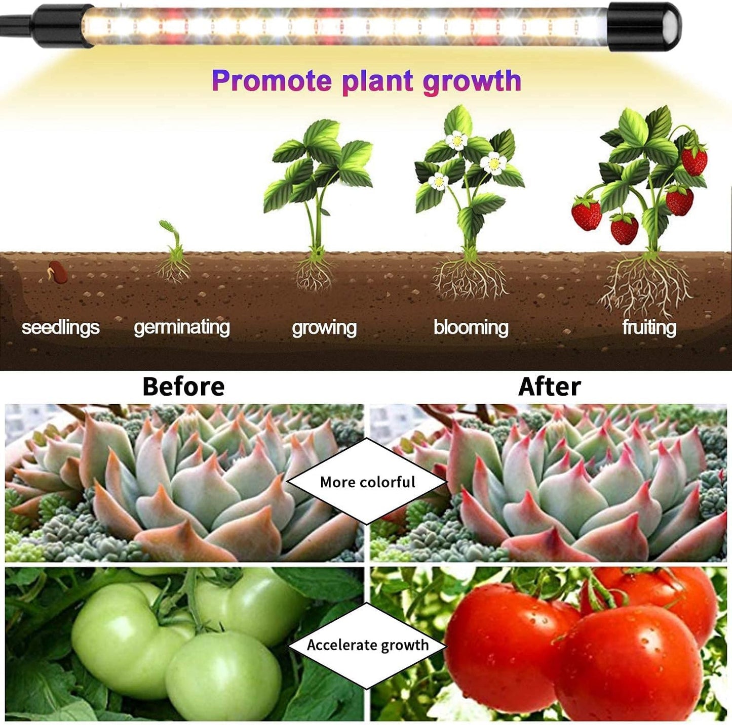 Garpsen Grow Lights for Indoor Plants, Upgraded Version 4 Head 80 LED Full Spectrum Grow Lamp with Timer, 3 Lighting Mode, 10 Dimmable Levels, Professional for Seeding Succulents Herbs