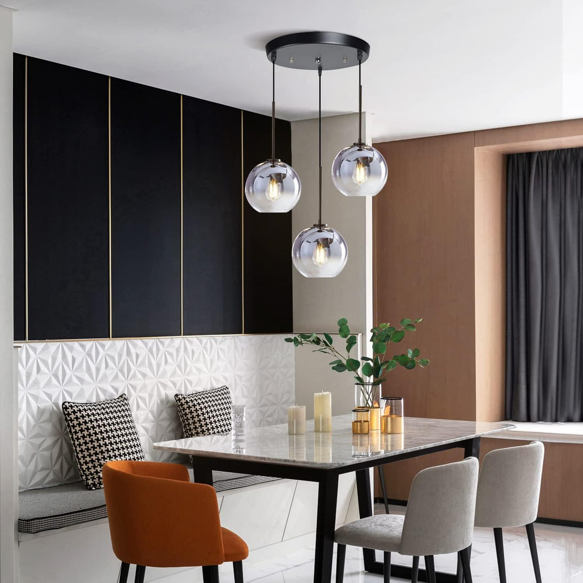 KCO Lighting 3 Pendant Light Fixtures Ceiling Hanging Large Glass Cluster Chandelier Nordic Mercury Glass Pendant Light Modern Cluster Pendant Light Fixture