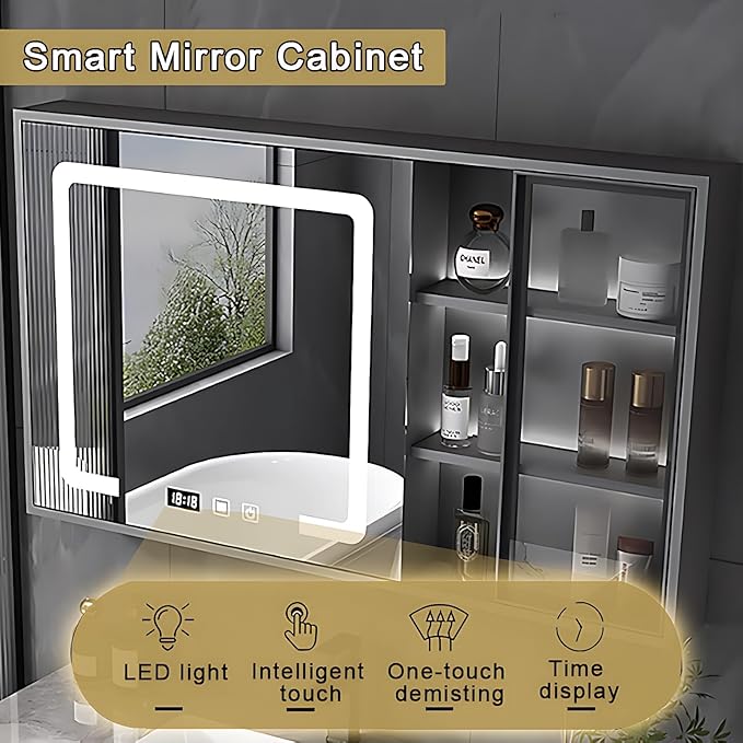Gray 32IN Modern Bathroom Vanity - Wall-Mounted Bathroom Storage Cabinet & Bathroom Vanity with Sink, Bathroom Medicine Cabinet Wall Mounted, Defogging & Led Lighting | Bathroom Cabinet Slim