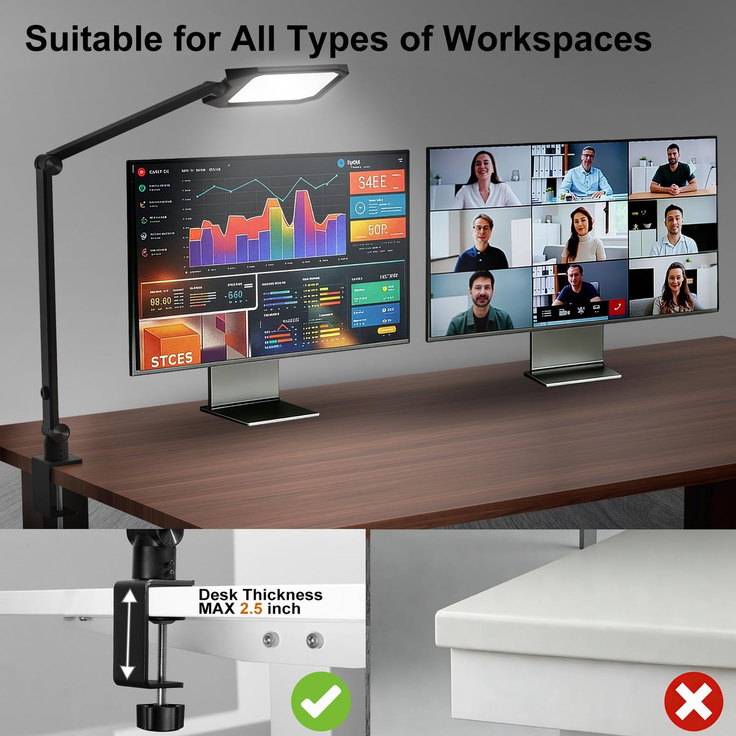 NS Desk Lamp for Home Office, LED Desk Lamp with Webcam Light for Video Calls, Dimmable 3000K-6500K Desk Light with Remote, Timer, Memory, Adjustable Swing Arm, CRI95+