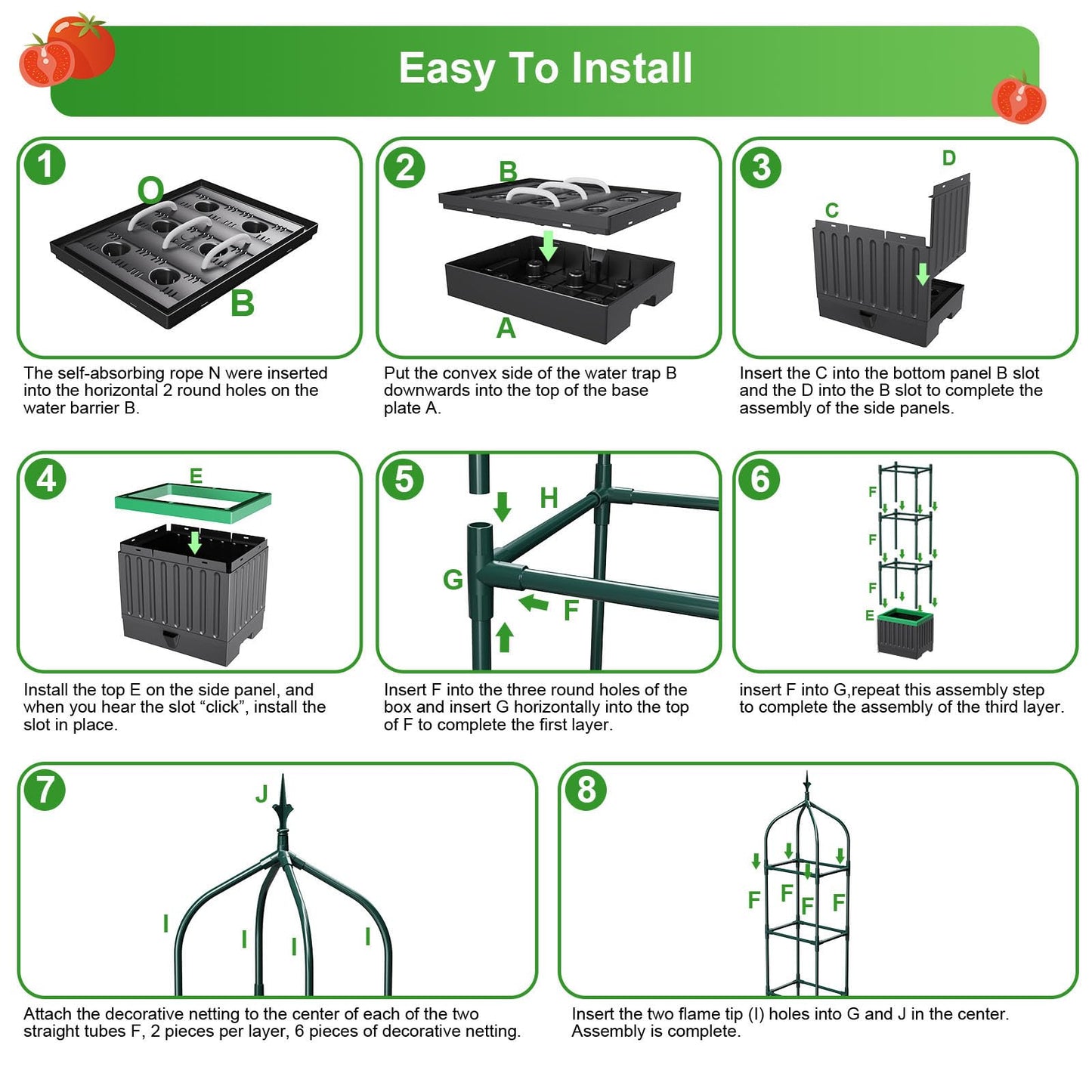 MQHUAYU Raised Garden Bed Planter Boxes with Trellis,1pcs 70.9" Self-Watering Tomato Planter Boxes with Trellis for Climbing Vegetables Plants Flowers Tomato,Use for Indoor Outdoor (Black)