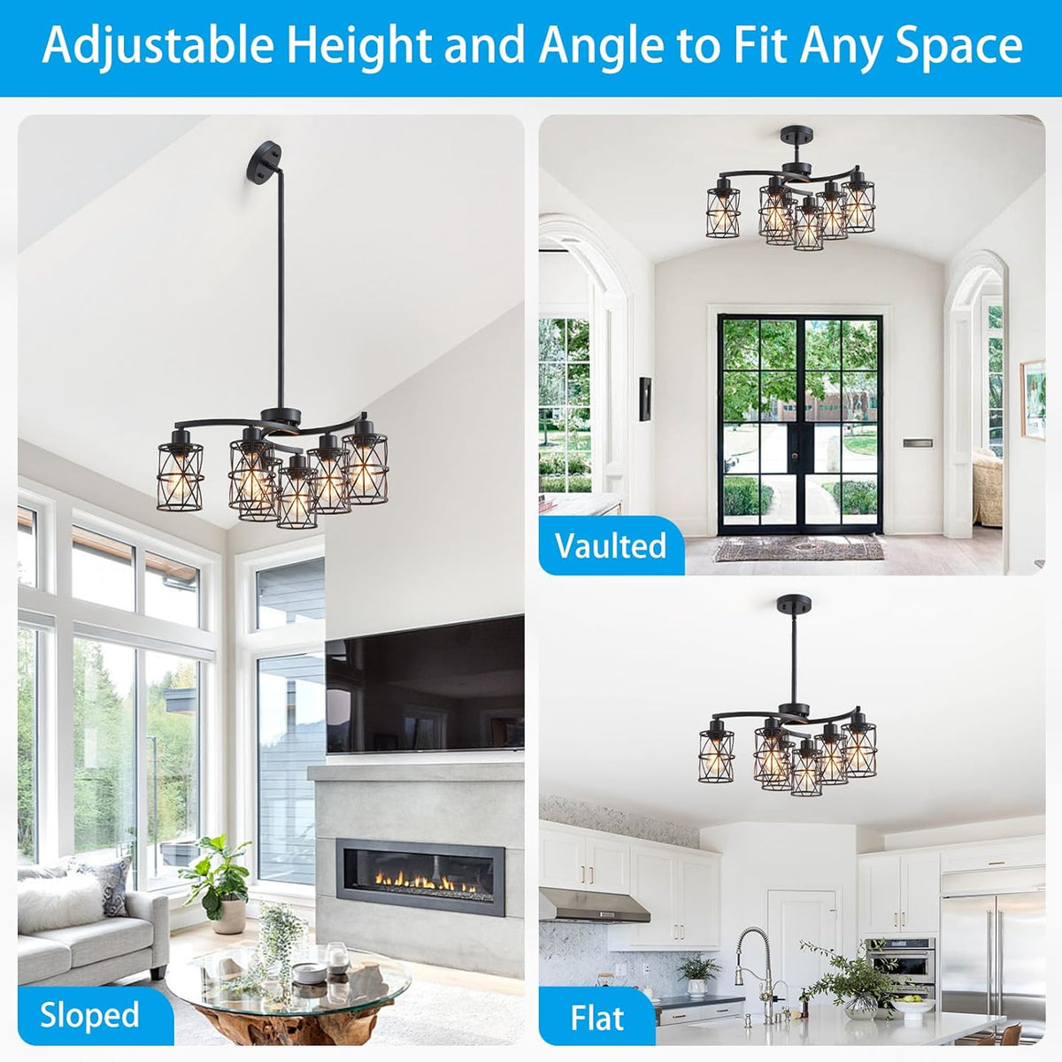 XINGQI Modern Black Chandelier 6-Light Pendant Lighting Fixture with Metal Shade 24" Height Adjustable for Dining Room Living Room Bedroom