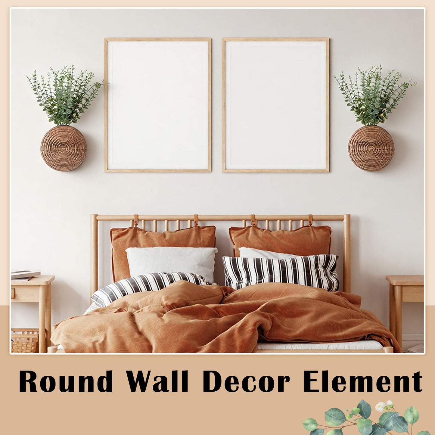 Teecyhooo 2 Pack Wooden Round Wall Vase for Indoor Plants Boho Modern Farmhouse Wall Decoration for Living Room, Bathroom Entryway, Hallway Artificial Flower Plants