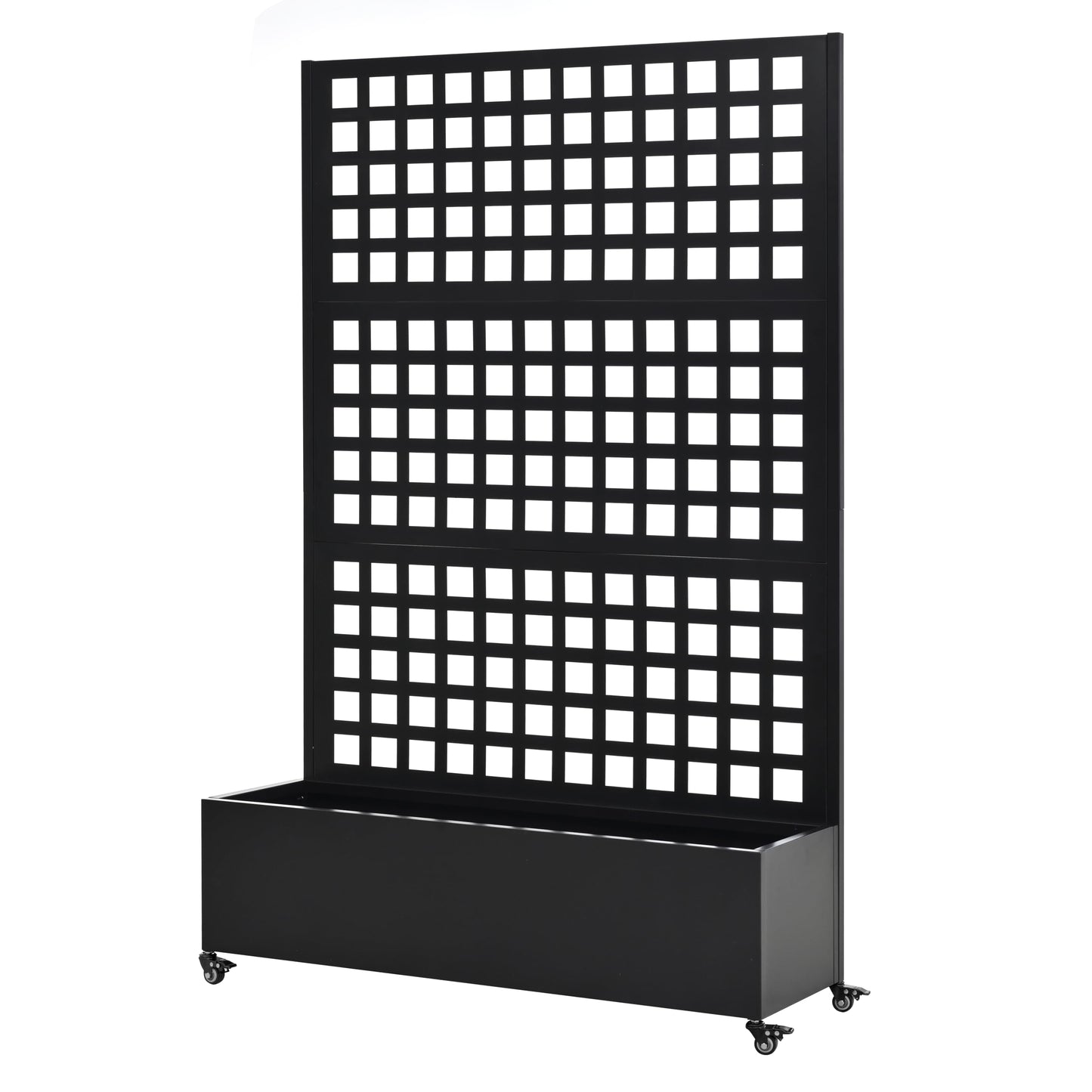 Jovkuan Metal Planter Box with Trellis Outdoor, 73"x47"x16"Garden Bed with Wheels and Trellis Privacy Screen & Drainage Holes & Lockable Casters for Climbing Plants, Vegetable, Vines