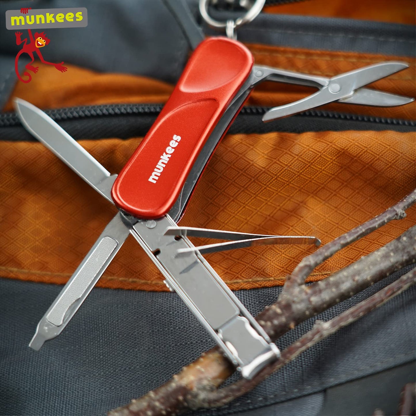 Munkees 6-Function Manicure Keychain Multi-Tool, Nail File, Fingernail Clippers, Scissors, Knife, Tweezers, Cuticle Pusher, Trimmer, Remover, Mini Portable Pocket Key Ring Gift