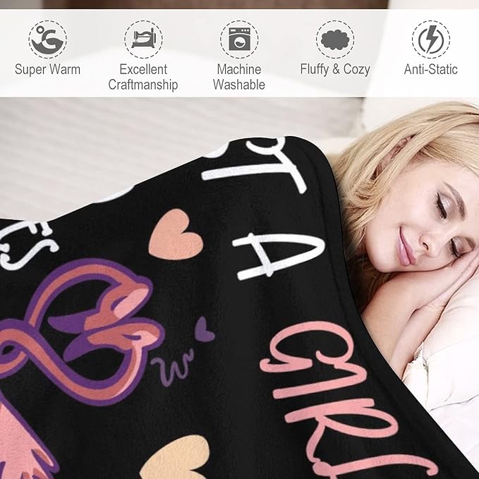 Custom Flamingo Throw Blanket Gifts with Name - 30 x 40 Inches Funny Throws for Girls - Black Soft Fuzzy Plush Blankets for Couch