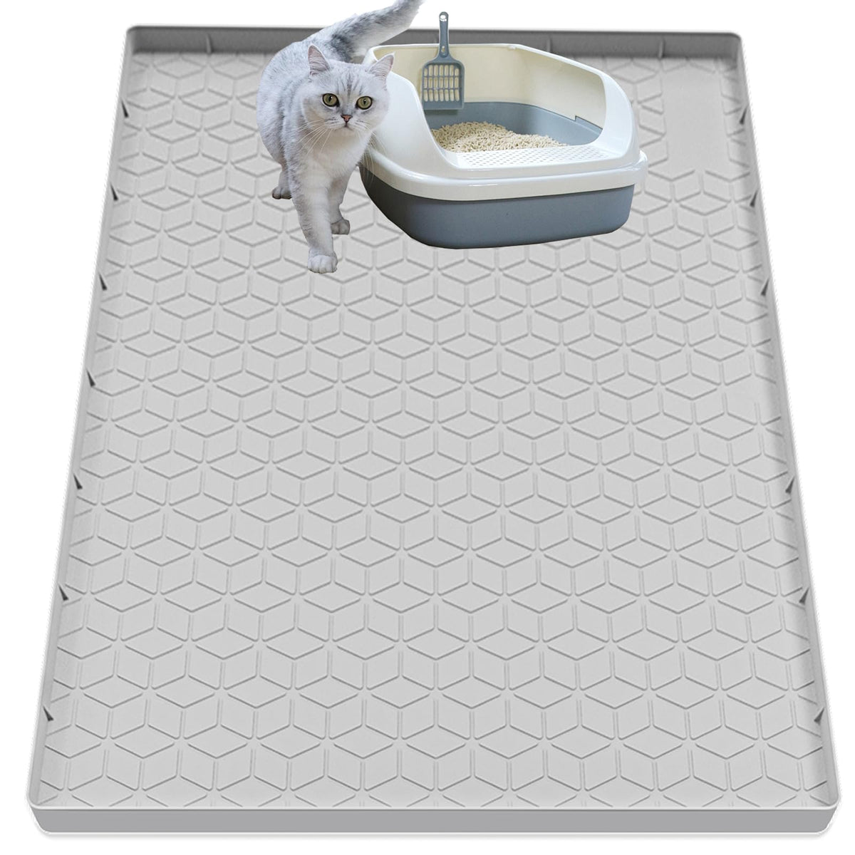 Jacooxi Cat Litter Mat, Silicone Large Cat Mat for Litter Box - 34x22 in, Waterproof & Non-Slip, Durable & Easy Clean, Green
