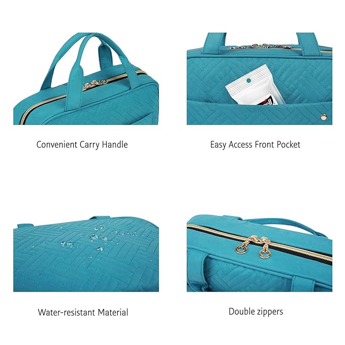 BAGSMART Toiletry Bag Travel Bag with Hanging Hook, Water-resistant Makeup Cosmetic Bag Travel Organizer for Accessories, Shampoo, Full Sized Container, Toiletries,Large-Teal