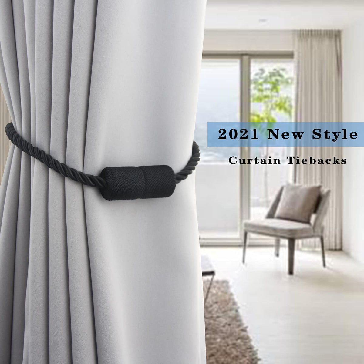 Magnetic Curtain Tiebacks Holdbacks Decorative Tie Backs for Windows Porlau (2 Count)