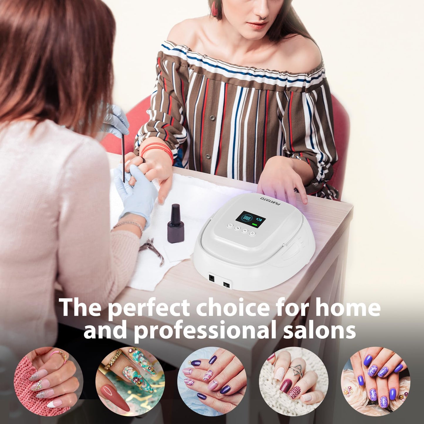 Purtato 126W Cordless Rechargeable UV LED Nail Lamp with Large Space, Handle and Foot Rest, Fast Curing Gel Nail Dryer with 4 Timers for Salon and Home (White)