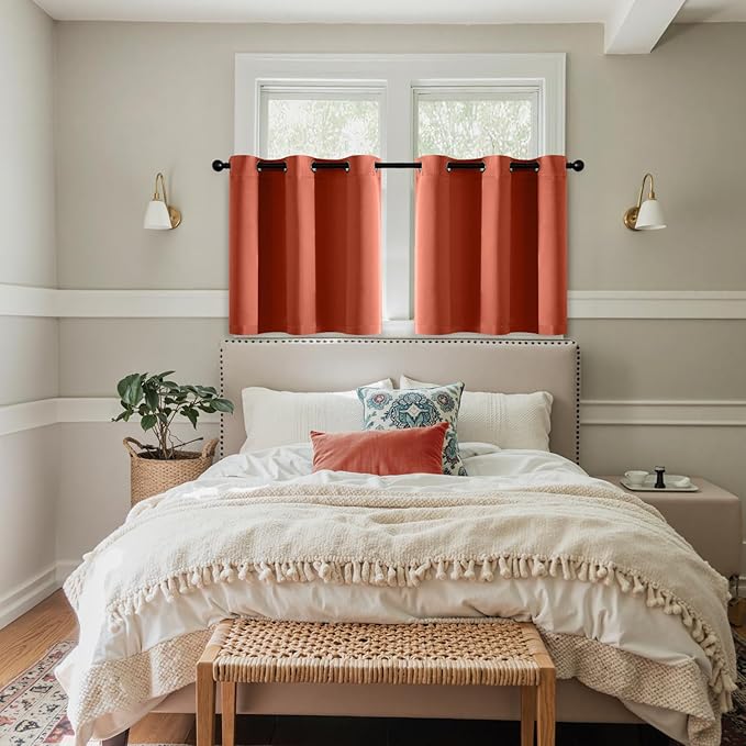 MIULEE Short Fall Curtains for Windows - Burnt Orange Blackout Half Window Curtains Thermal Insulated Privacy Drapes for Kitchen Bedroom Bathroom Grommet Small Basement Tiers W40 x L36 Inch 2 Panels