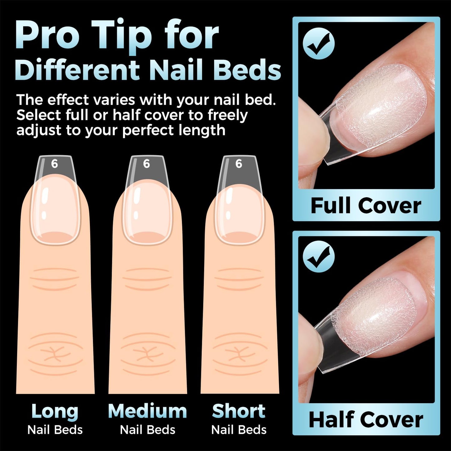 Luckyfairy Short Coffin Nails Tips: Soft Gel Pre-Shaped Acrylic Nail Tips Coffin 360pcs Fake Nails Half Matte Full Cover Clear Press on False Acrylic Nails for Nail Extension Home DIY 12 Sizes