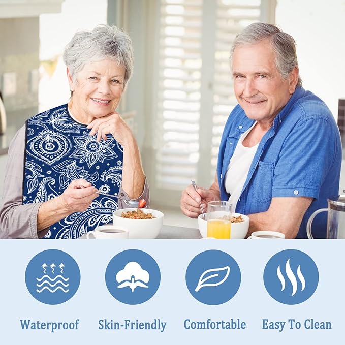 Adult Bibs with Crumb Catcher, Washable and Adjustable Adult Bibs for Women Men Elderly Seniors