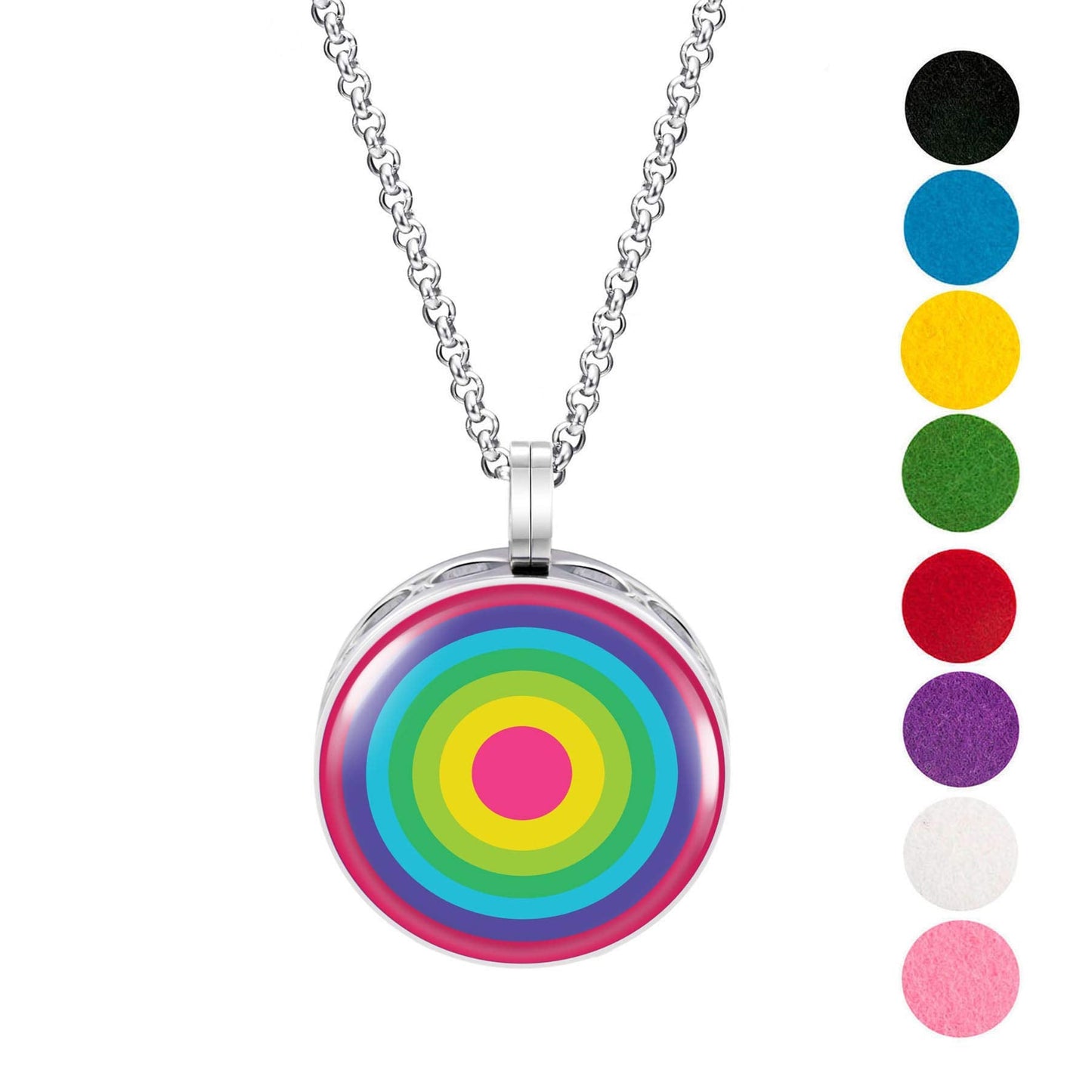 Wild Essentials Jawbreaker Enamel Finish Essential Oil Diffuser Necklace Gift Set - Includes Aromatherapy Pendant, 24" Stainless Steel Chain, 8 Color Refill Pads