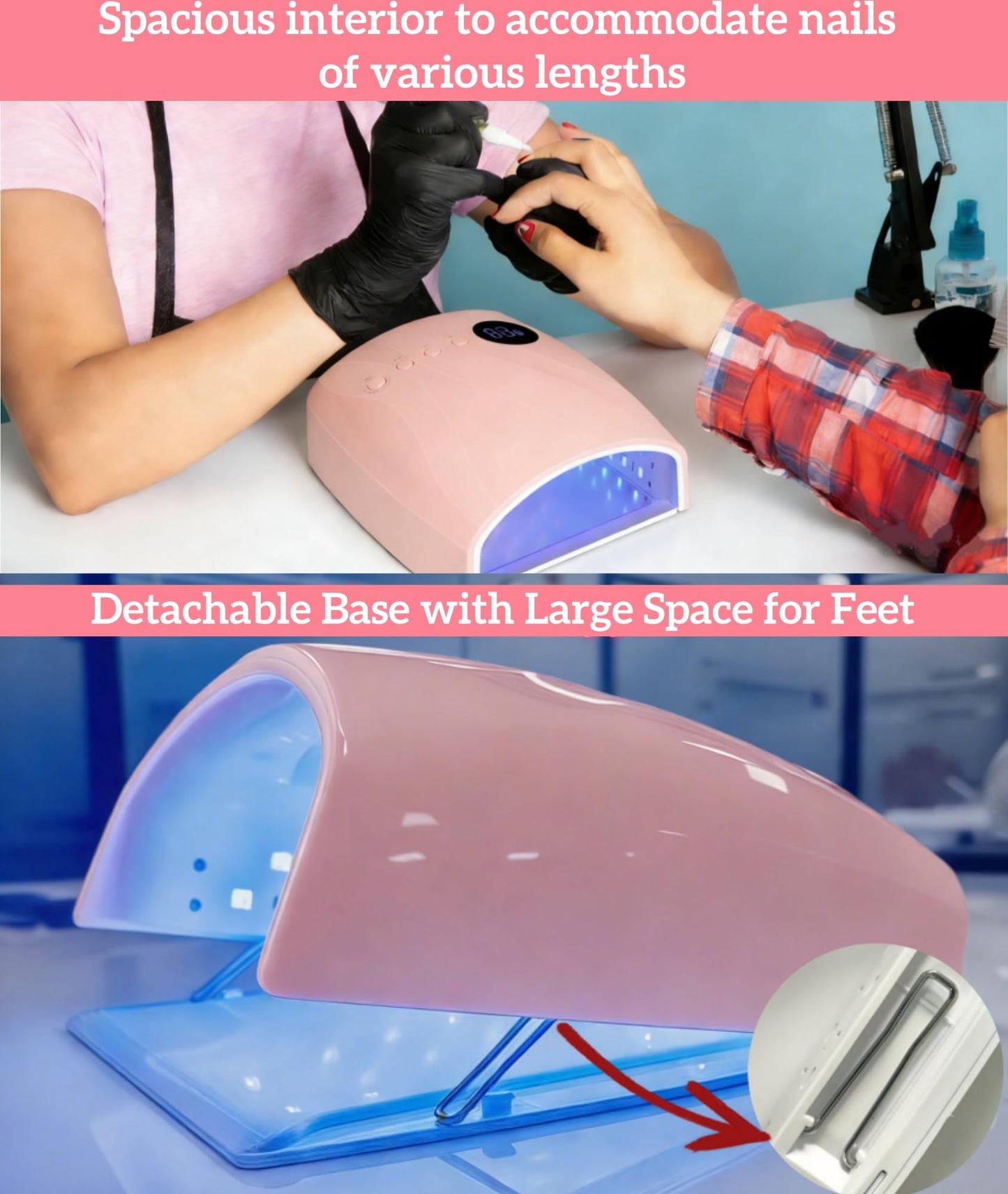 Nailartane Cordless UV Nail Lamp, 96W UV LED Nail lamp for Gel Polish & Acrylic Nails, Fast Curing Nail Light with 4 Timers, Detachable Base, Auto Sensor, 45 LED Beads, Salon & Home Use (Pink)