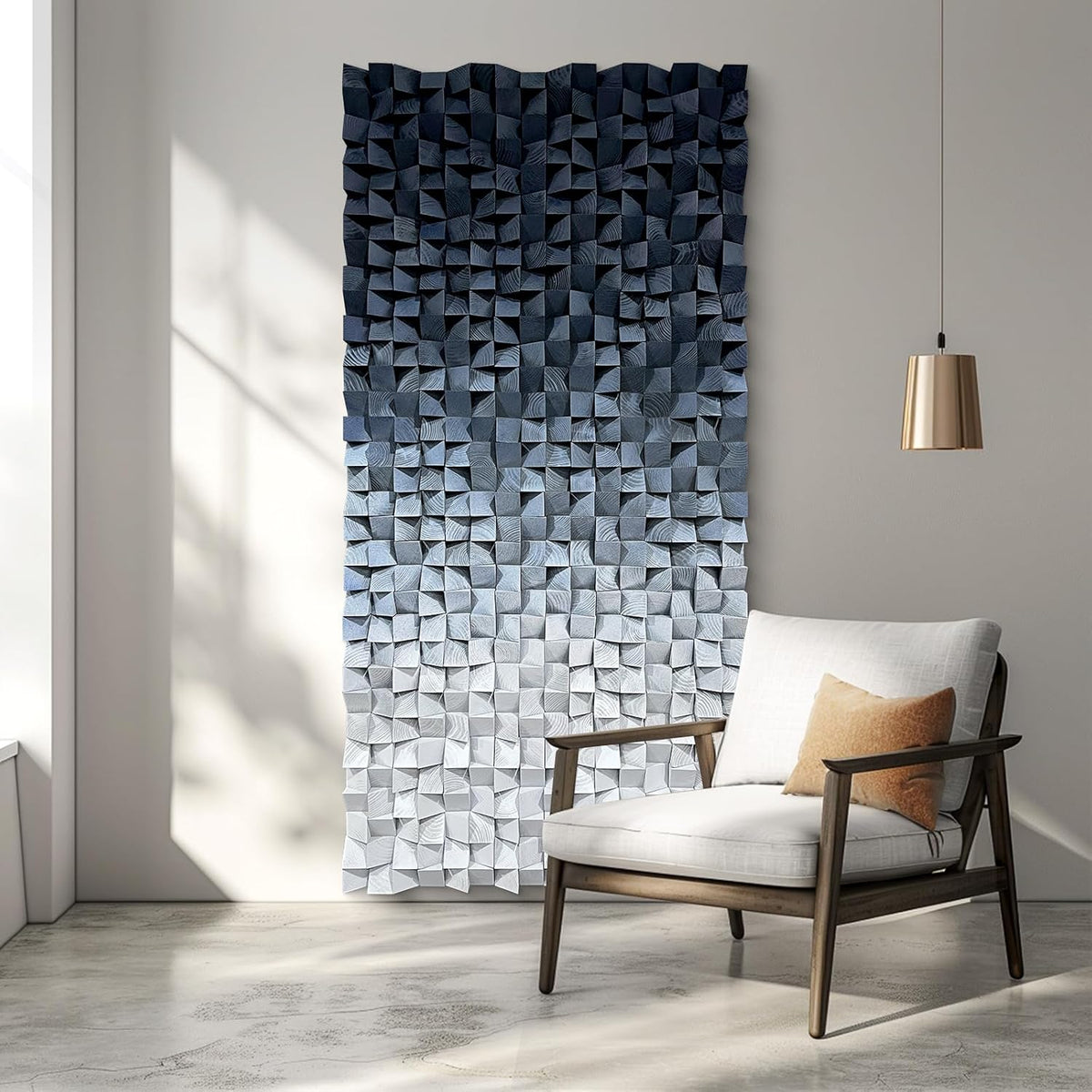 LIUZEYUE - 3D wooden block decoration painting art wall decoration 3D wooden background wall living room bedroom study (blue gray gradient) 31.5"x63"