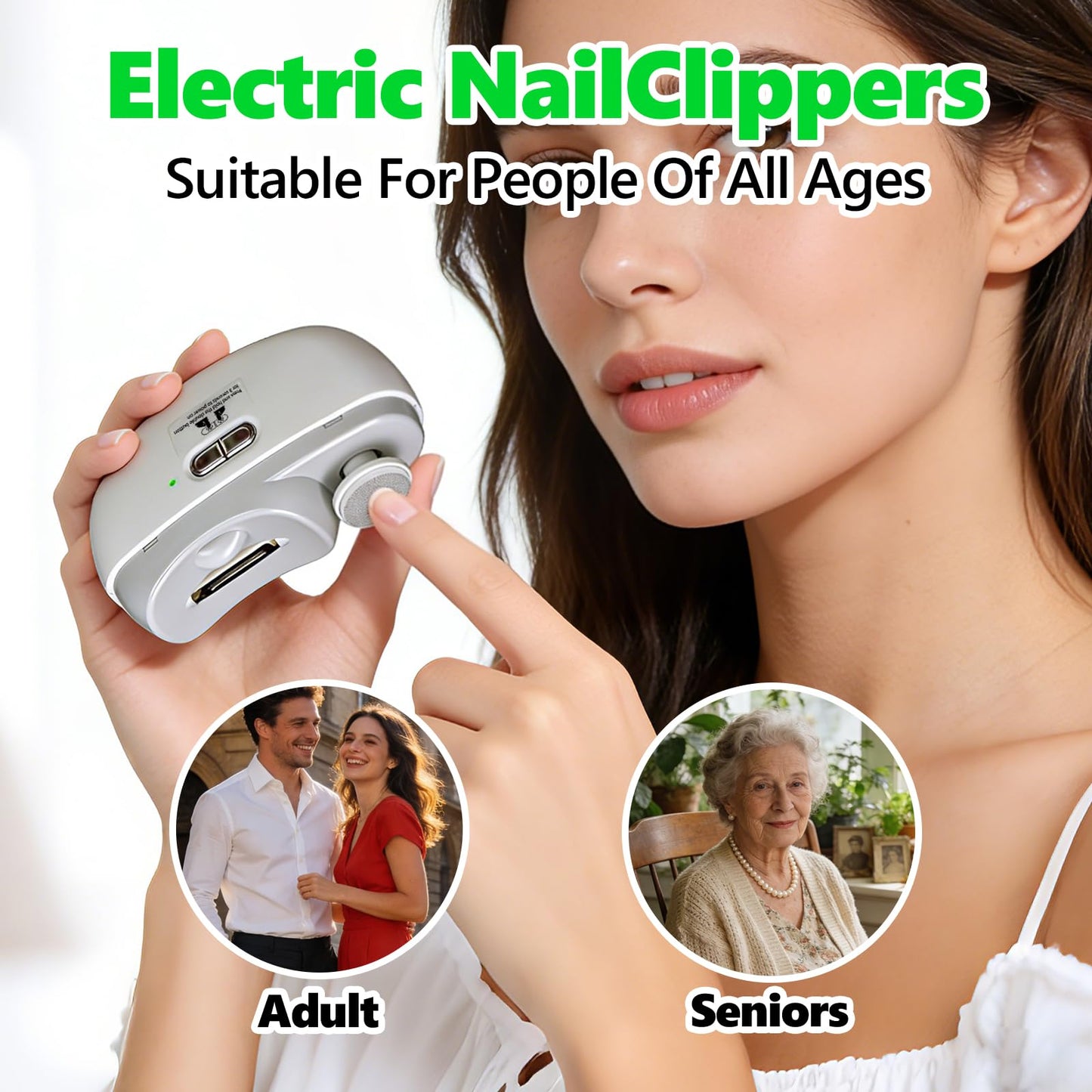 Electric Nail Clipper and Trimmer, 2 in 1 Automatic Nail Grinder with LED Light for Baby, Kids, Adults, Seniors, USB Rechargeable, 2 Speeds, Built-in Dust Collector, Quiet All-in-One Manicure Device