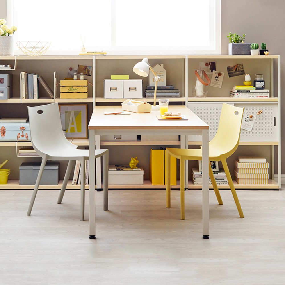 Need Computer Desk, 47 inch Home Office Desk, Modern Simple Style Home Office Gaming Desk, Basic Writing Table for Study Student, White Metal Frame, Teak Tabletop