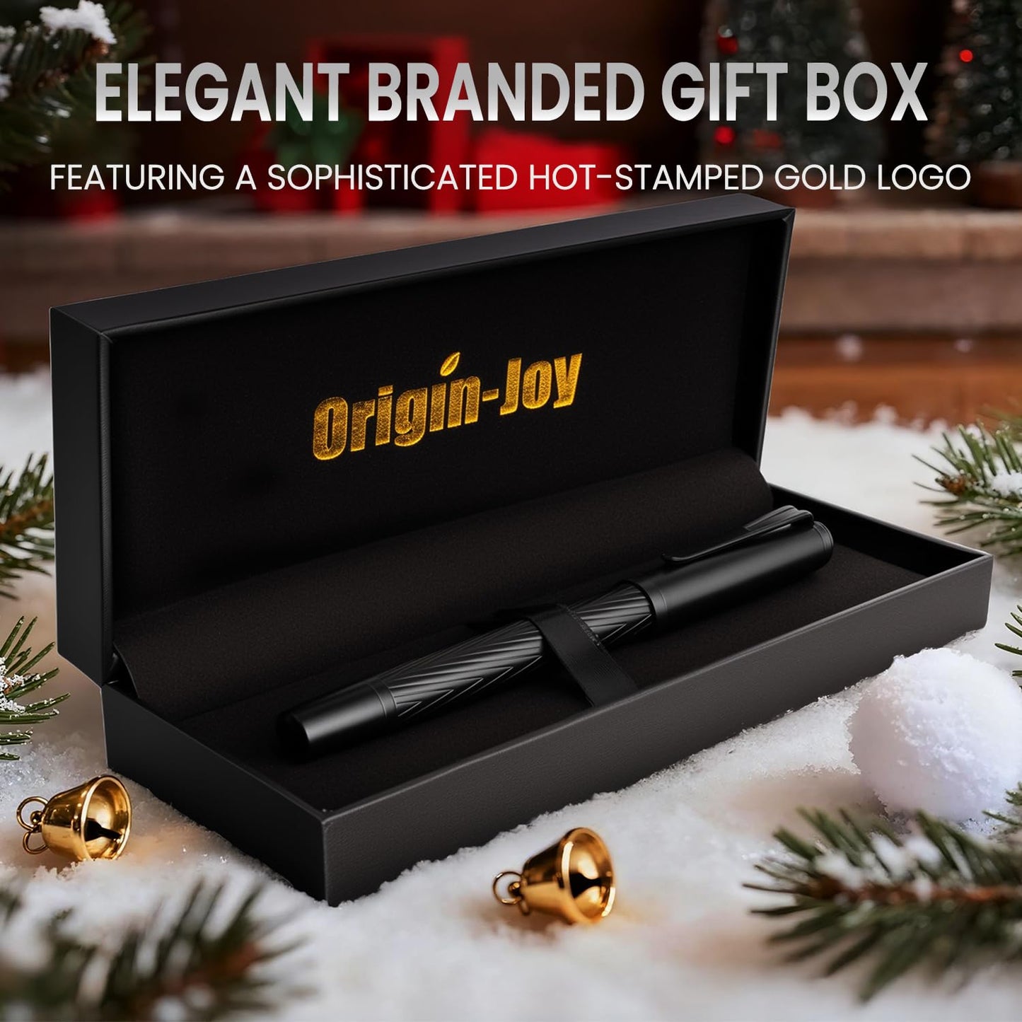 Origin-Joy Luxury Metal Pen Set, Professional Executive Heavy Nice Gift Pen with 3 Rollerball Refills 0.7mm for Men (Black, Capped & V Fluted)