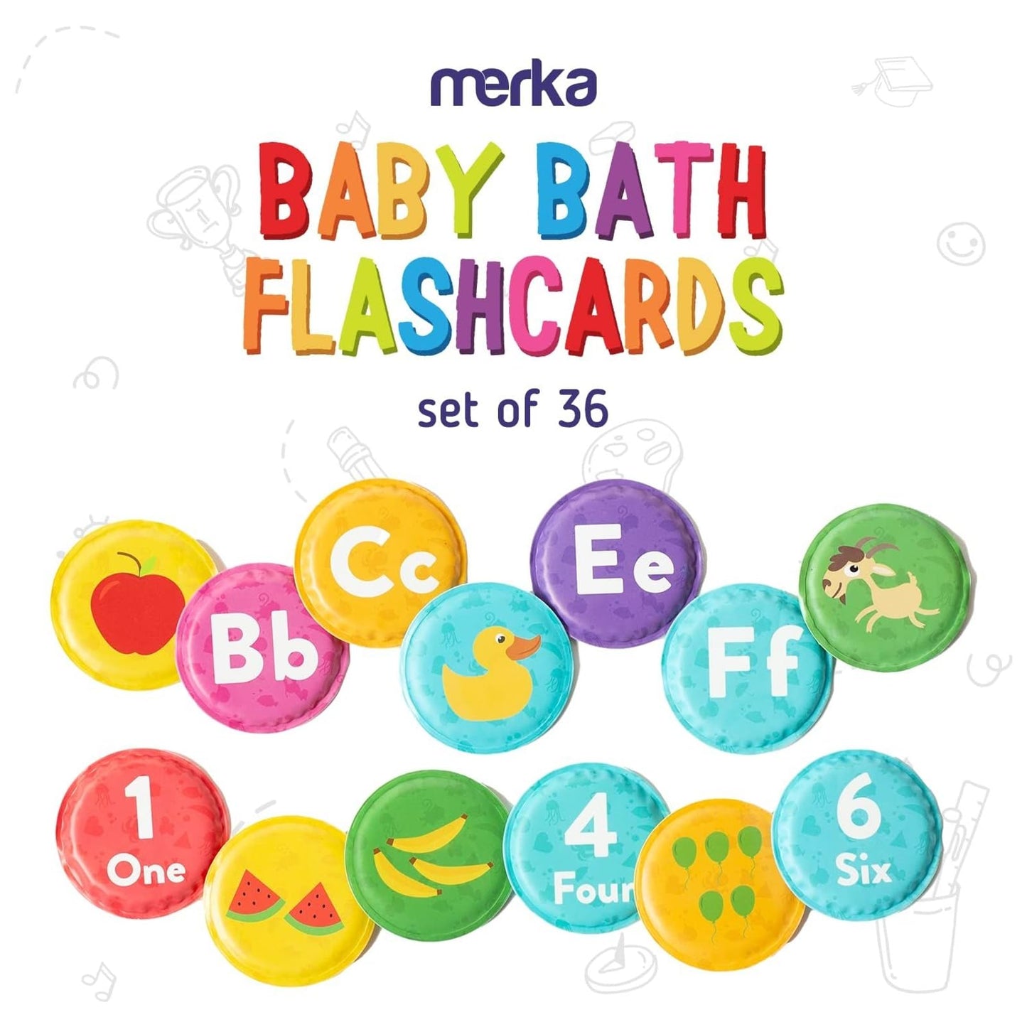 merka Bath Toys Flash Cards - 36-Pc Multicolor 2.25-Inch Foam Alphabet & Number Cards - Waterproof Bath Time Toddler Learning Toys for Ages 1-3