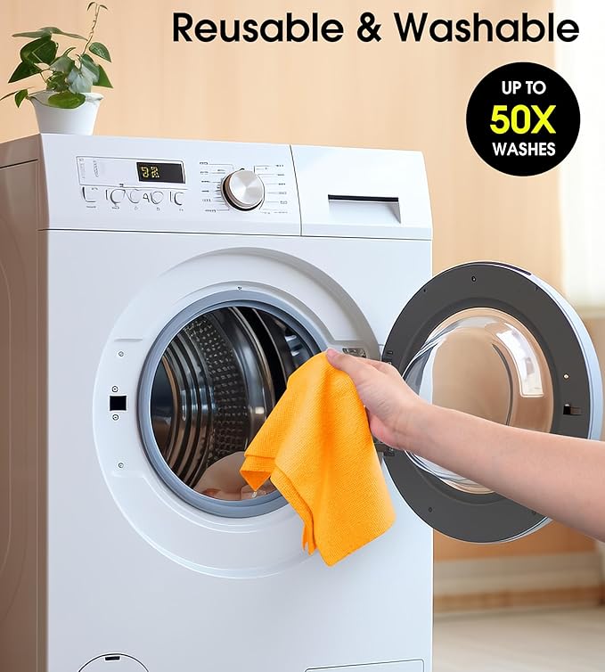 KitchLife Microfiber Cleaning Cloth Roll, 100 Pack - Tear-Away Microfiber Paper Towels, Lint-Free, Reusable, Washable for Kitchen, Car, Dishes, and Sensitive Surfaces (Tangerine Yellow)