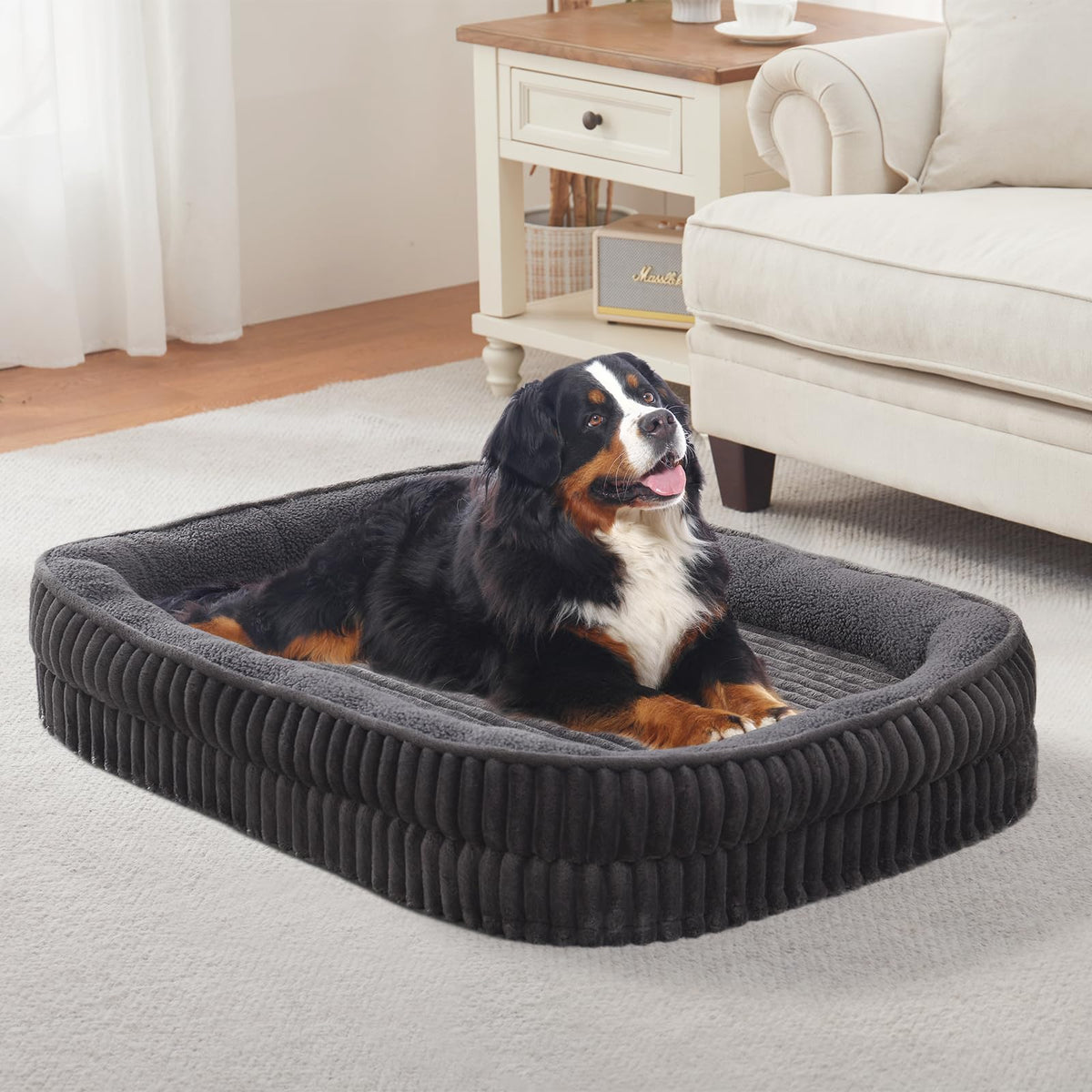 DEBANG HOME Orthopedic Dog Bed for Medium, Large Dogs Breeds, High Density Egg Crate Foam Dog Sofa Beds with Four Sided Bolster,Oval Kennel Bed, Pet Couch Bed,Removable Washable Cover& Non-Slip Bottom