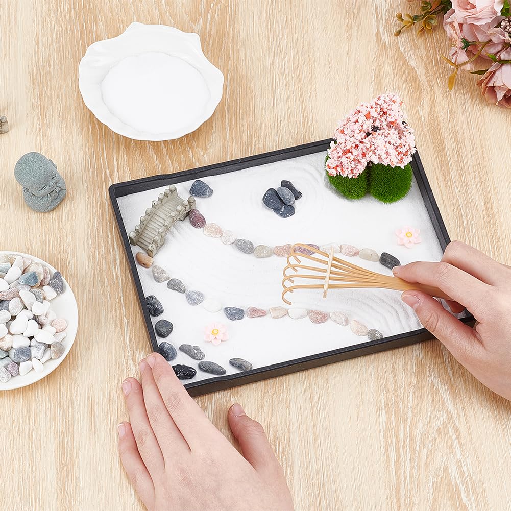 WEBEEDY Mini Zen Garden Kit Japanese Style Sand Tray Kit Sand Garden for Desktop with Tray,Desk Sandbox Miniature Ornaments Kit for Home Office Desk Beautiful Decor Relaxation Meditation