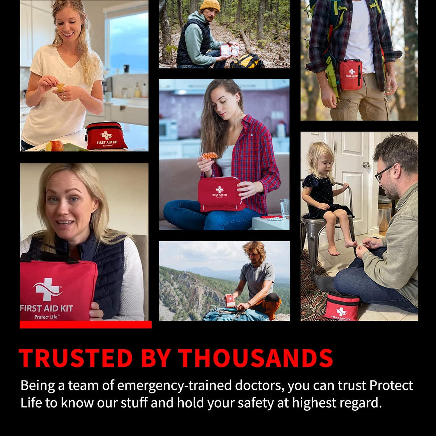 Protect Life First Aid Kit, Travel First Aid Kit for Car, 100 Piece Compact Emergency Preparedness Starter Kit for Home, Office, Camping, Hiking