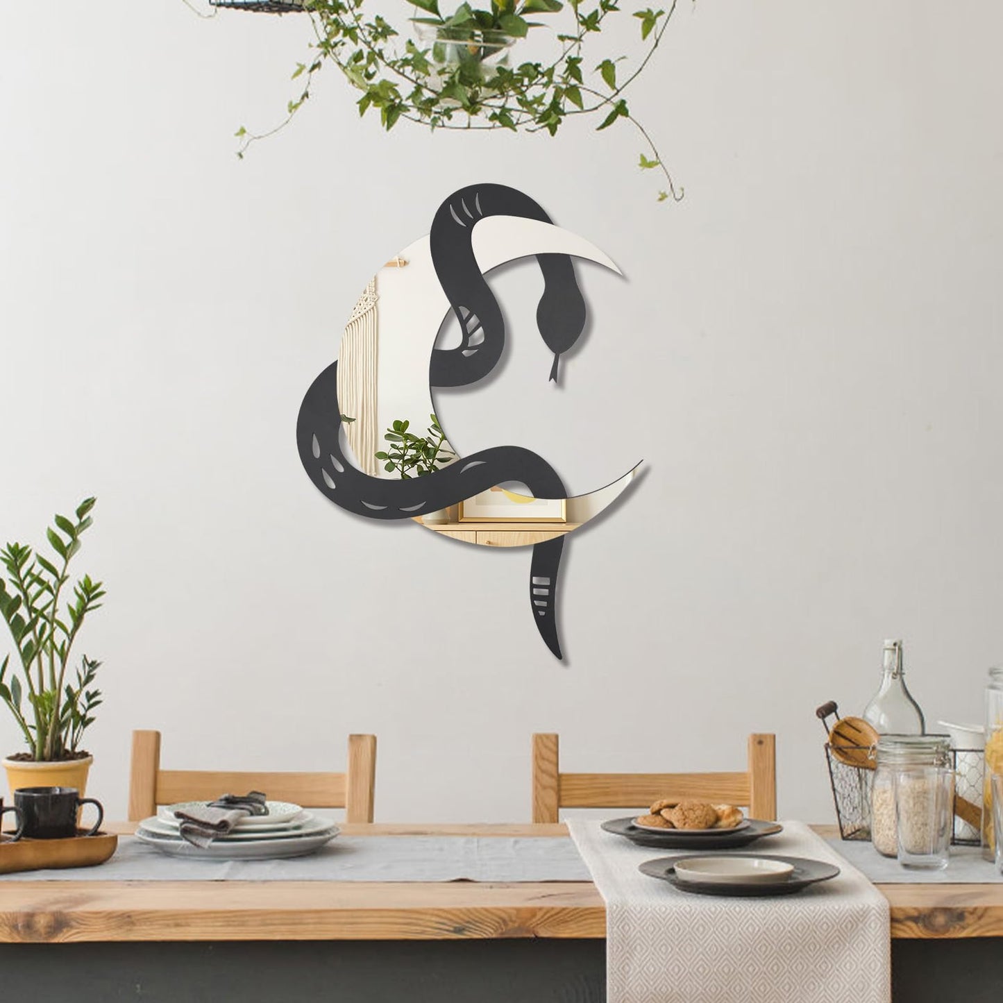 OYEFLY Black Snake and Crescent Moon Mirror Wall Decor,Gothic Snake Decorative Mural (style 1)