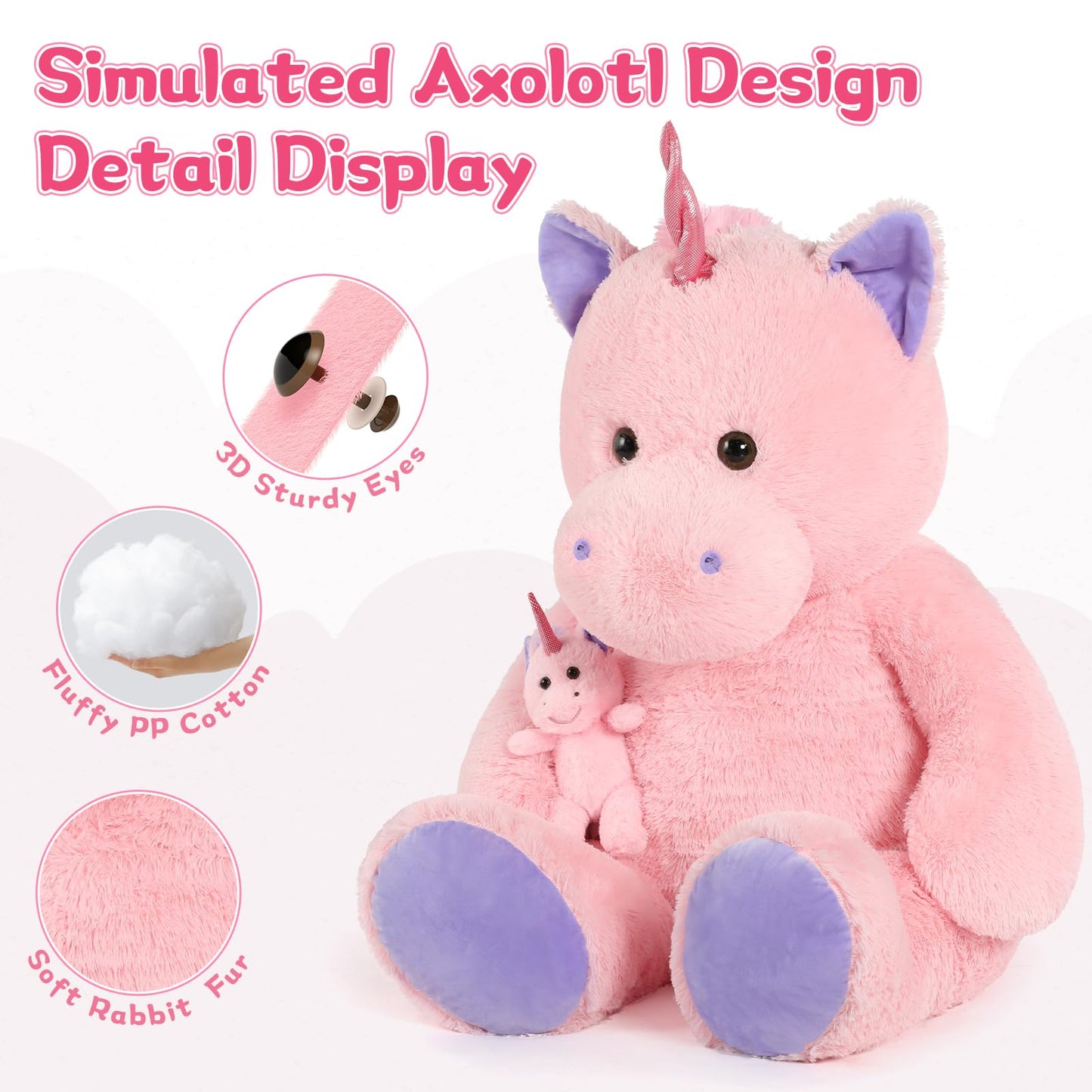 MorisMos Giant Pink Unicorn Stuffed Animal with Pony Plush Toy,39" Large Mama & Baby Stuffed Unicorn Toys Gift for Girl Boy Women Girlfriend,3ft Big Stuffed Animal for Baby Shower Birthday Party Decor