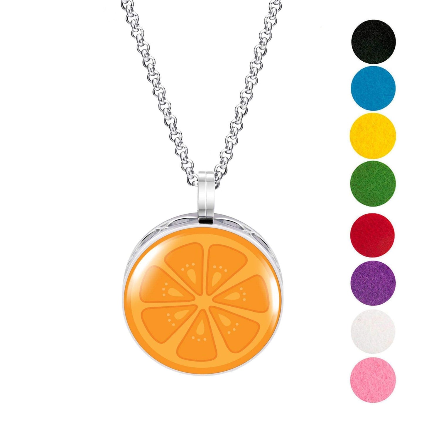 Wild Essentials Orange Slice Enamel Finish Essential Oil Diffuser Necklace Gift Set - Includes Aromatherapy Pendant, 24" Stainless Steel Chain, 8 Color Refill Pads