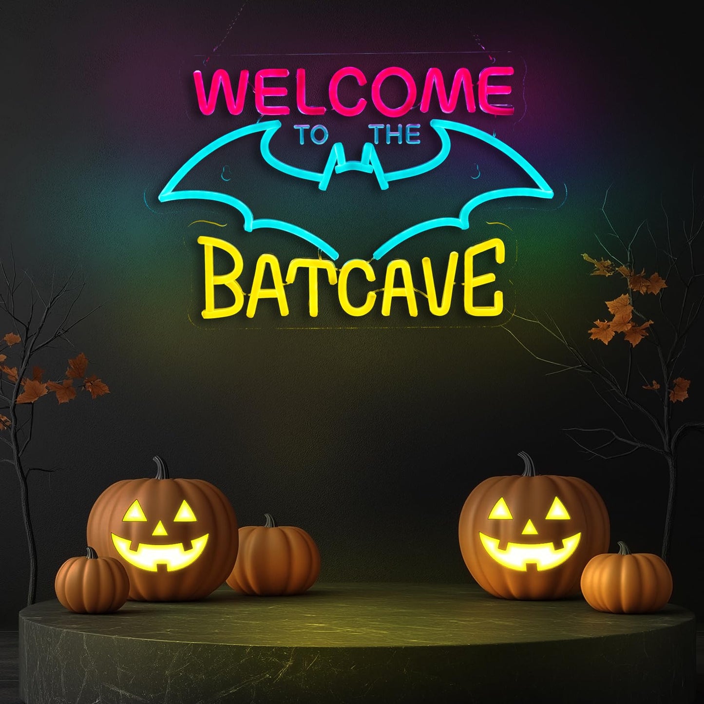 Bat Cave Neon Sign for Wall Decor Halloween Light Smart plug timer compatible USB-Powered Bedroom Man Cave Bar (16.5x10.8 Inch)