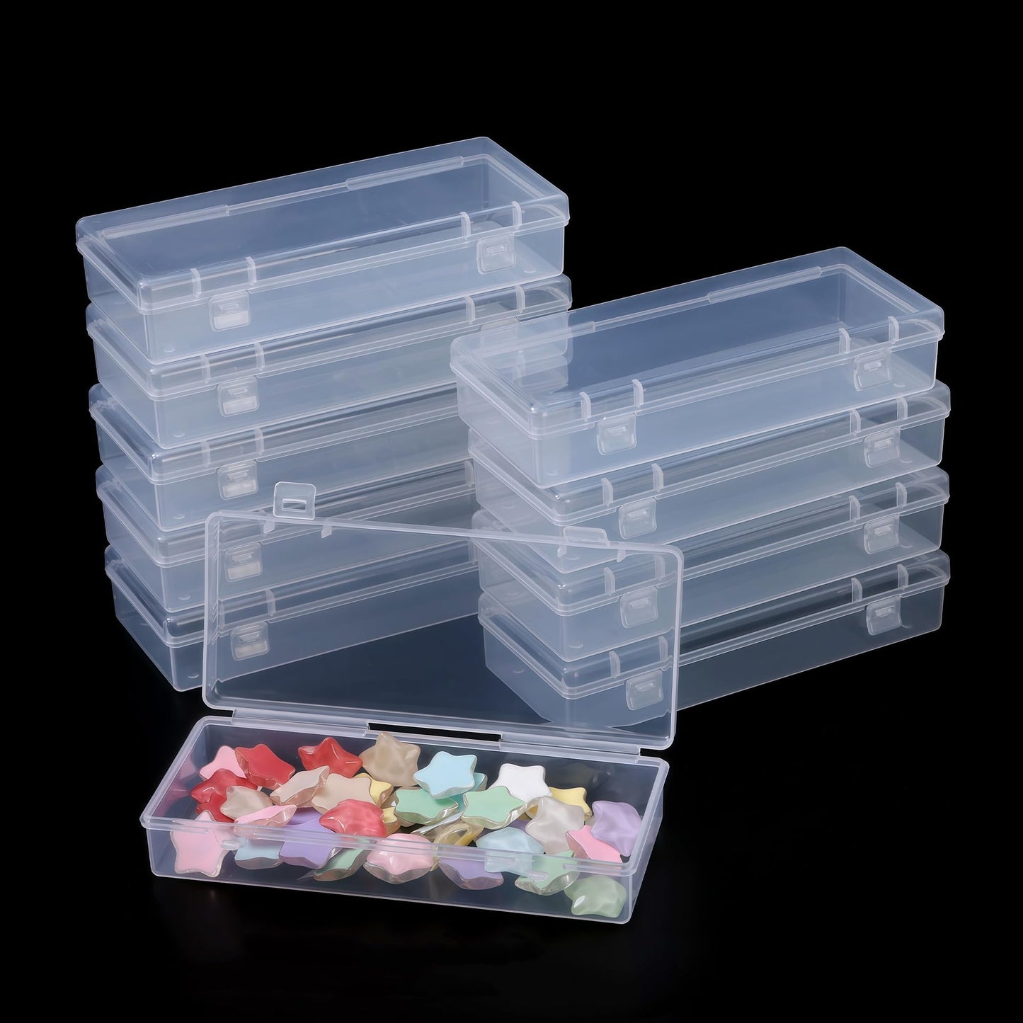 LJY 10 Pieces Rectangular Empty Mini Clear Plastic Organizer Storage Box Containers with Hinged Lids (6.1 x 2.6 x 1.2 inch, Transparent)
