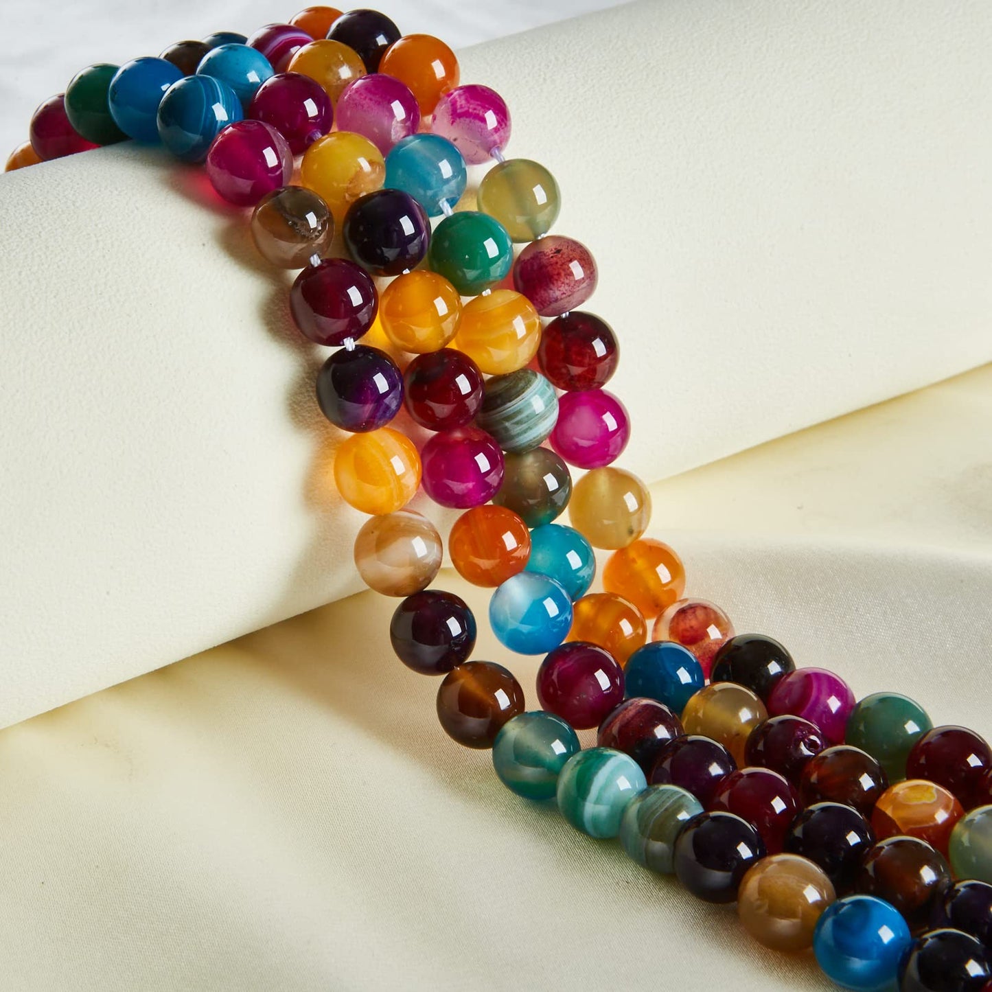 60pcs 6mm Multicolor Stripe Agate Beads Natural Gemstone Beads Round Loose Beads for Jewelry Making